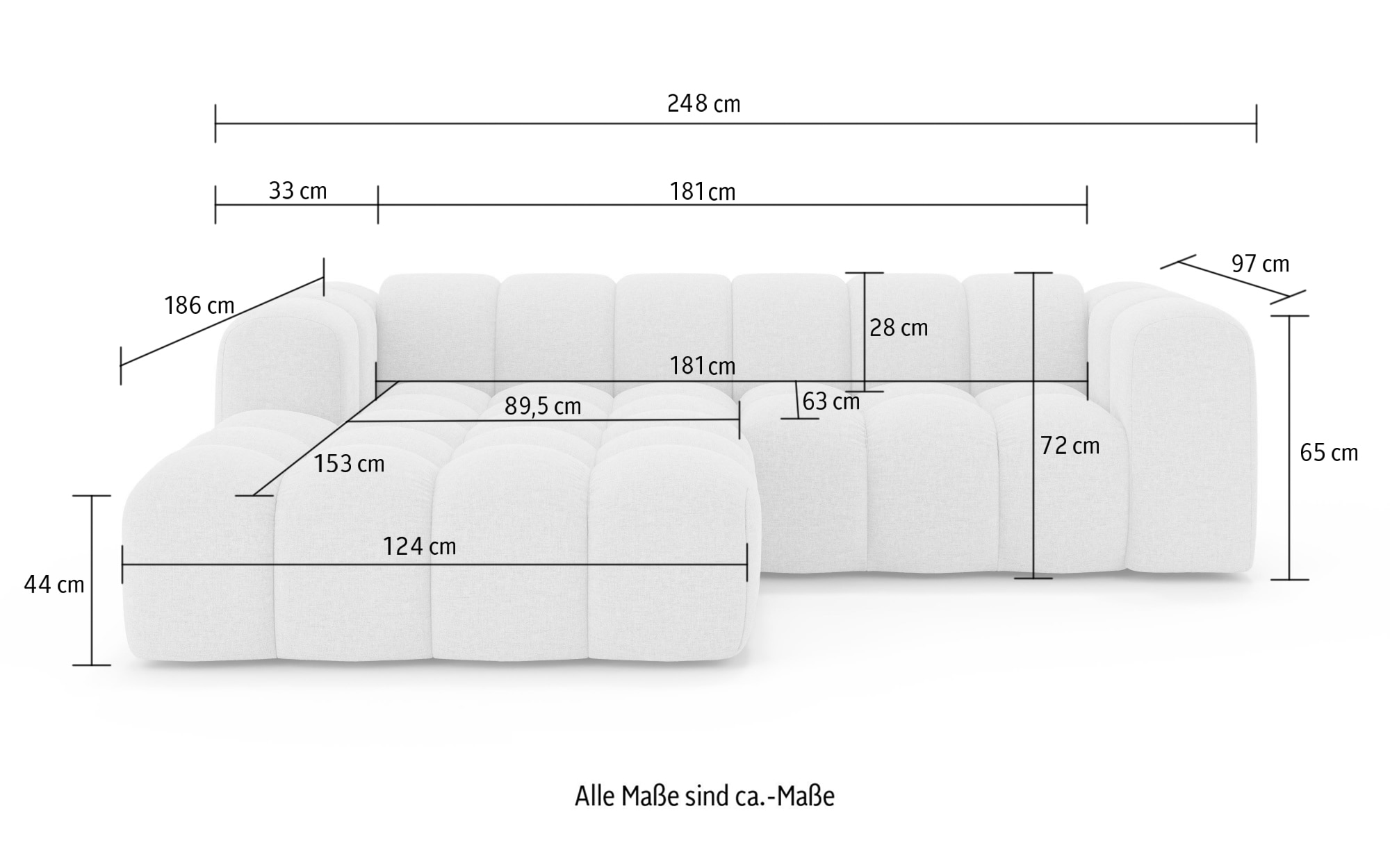 GOODproduct Ecksofa »KALLIE Design-Sofa mit Wellenunterfederung, Bubble-Optik, 248/186/72cm« moderne Steppung, hoher Sitzkomfort und modernes Design