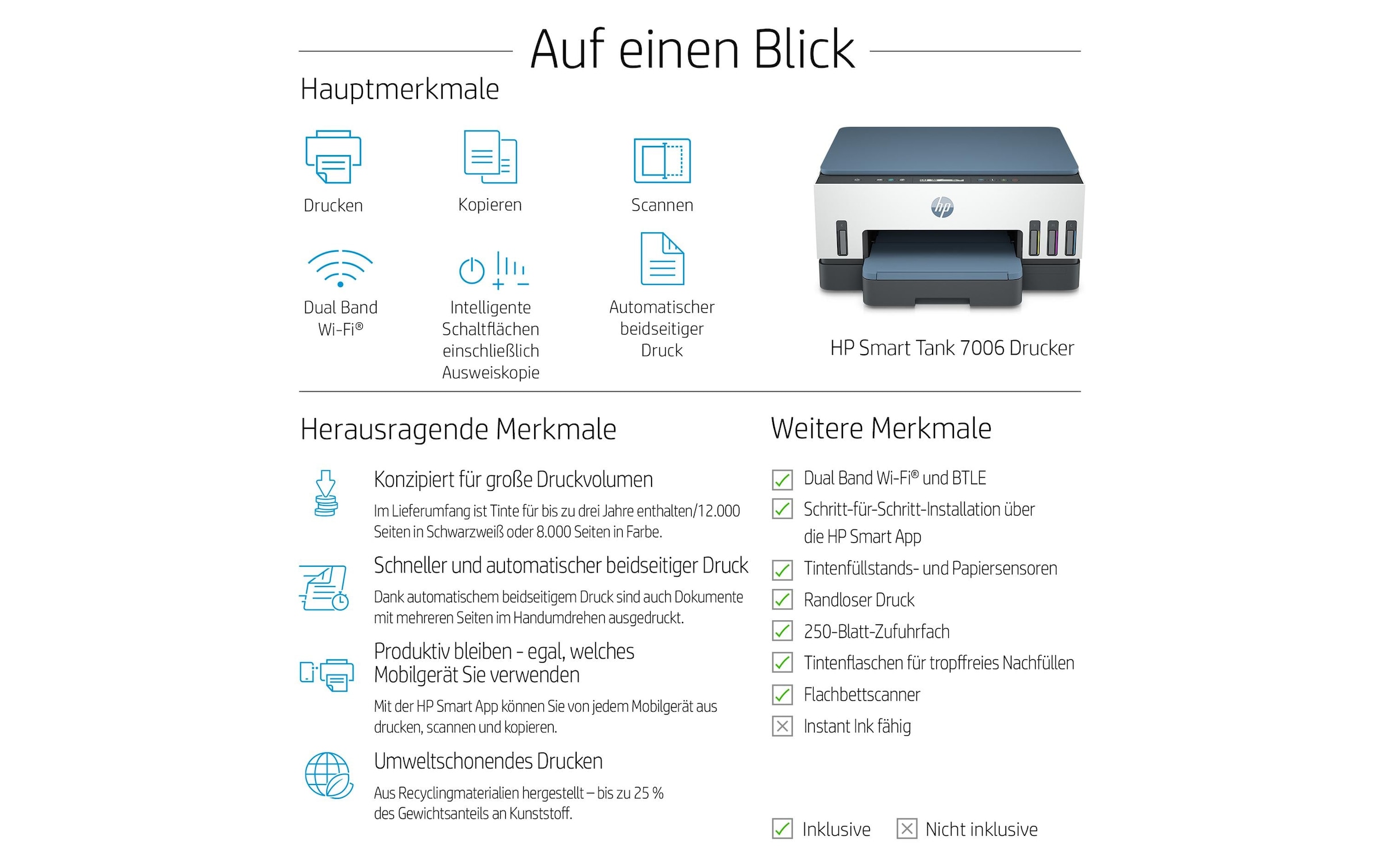 HP Imprimante jet d'encre »Smart Tank 7006«