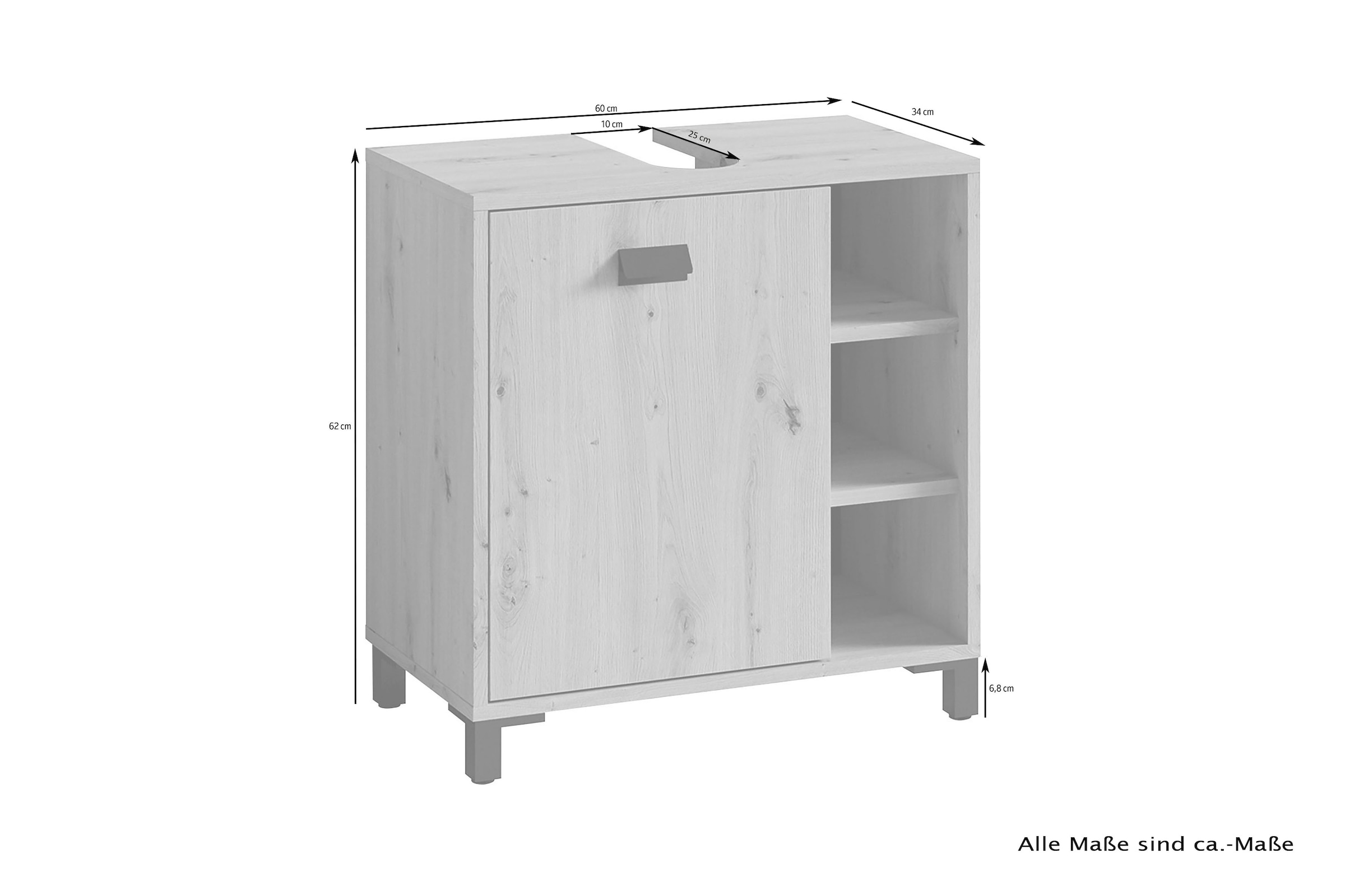 byLIVING Waschbeckenunterschrank »Wellness« 1 Stk. tlg. 60cm Waschbeckenunterschrank mit Metallgriff und viel Stauraum.