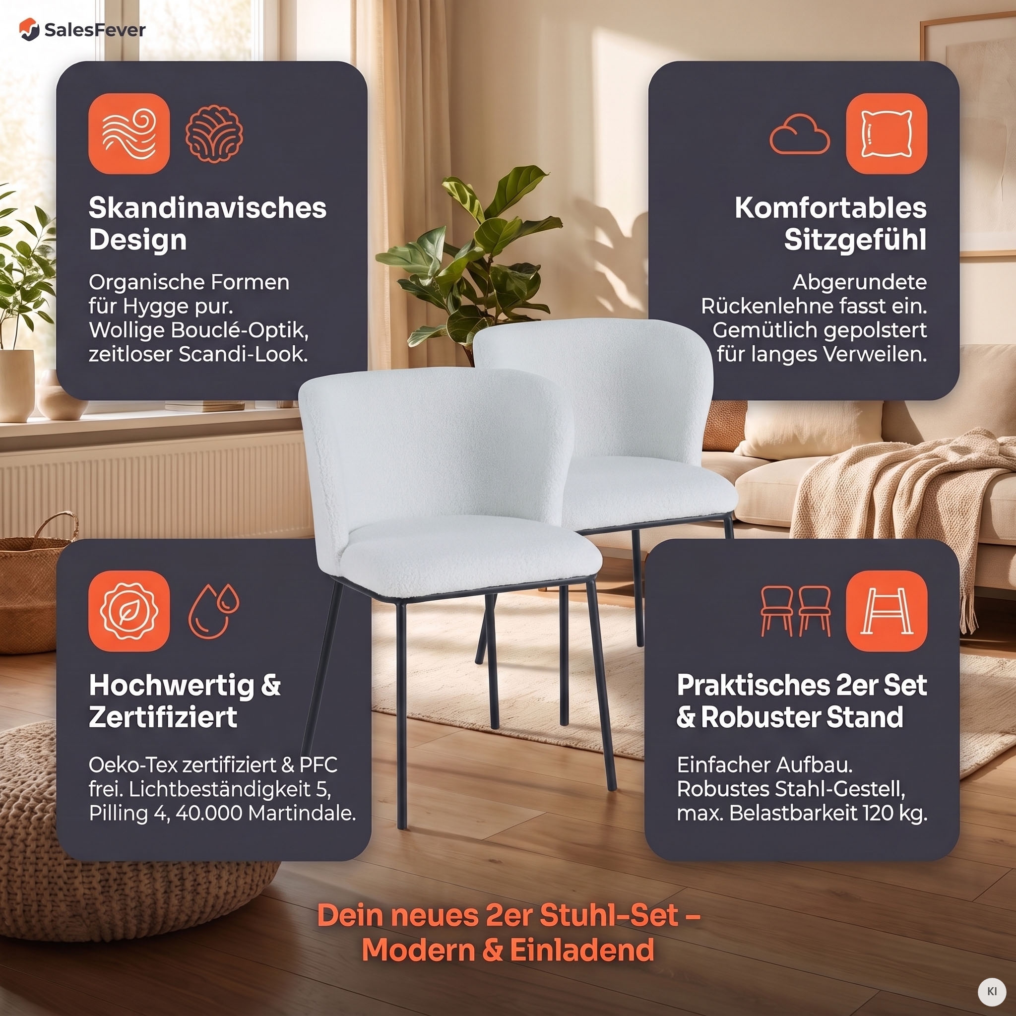 SalesFever Chaise à 4 pieds »Stuhl mit vier Füssen« (Ensemble) 2 cuislot de deux avec dossier arrondi