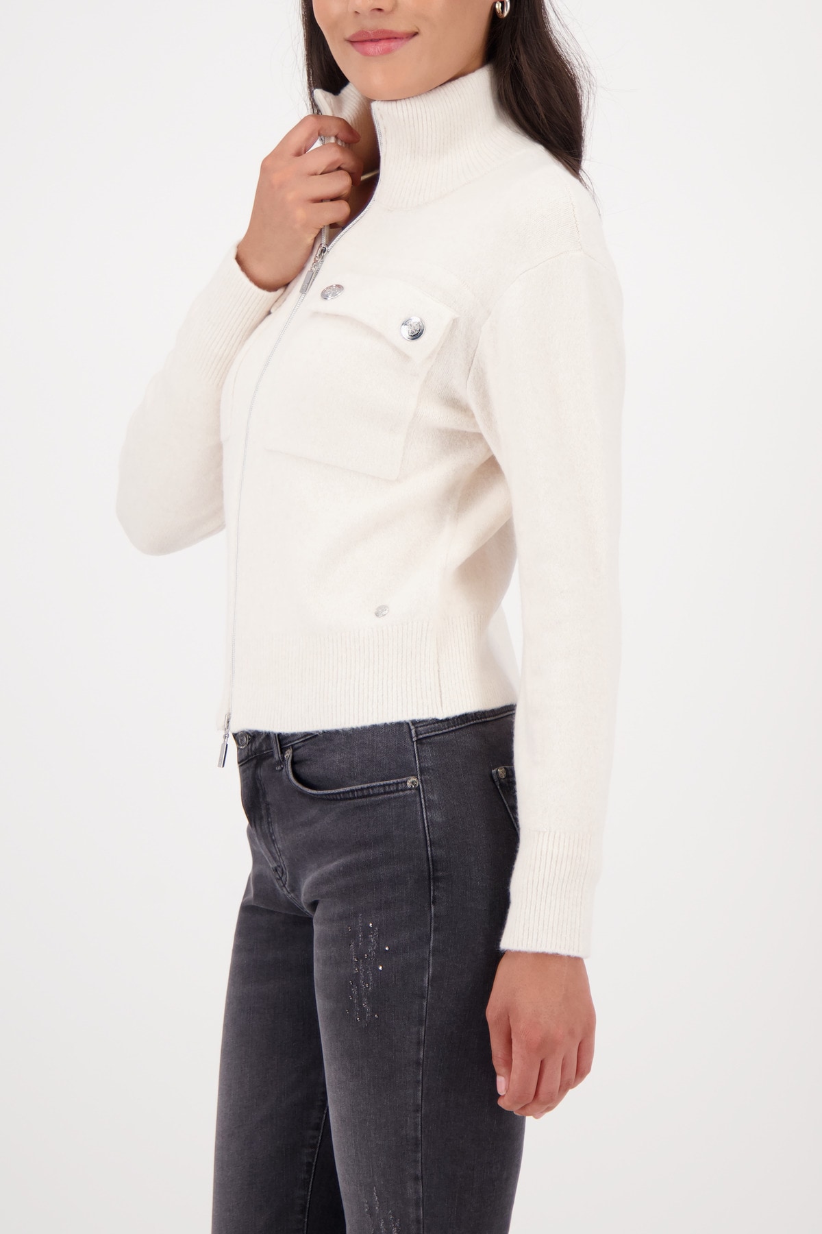 Monari Veste en tricot »Jacke Strickjacke« Körpernahe Passform mit Stehkragen