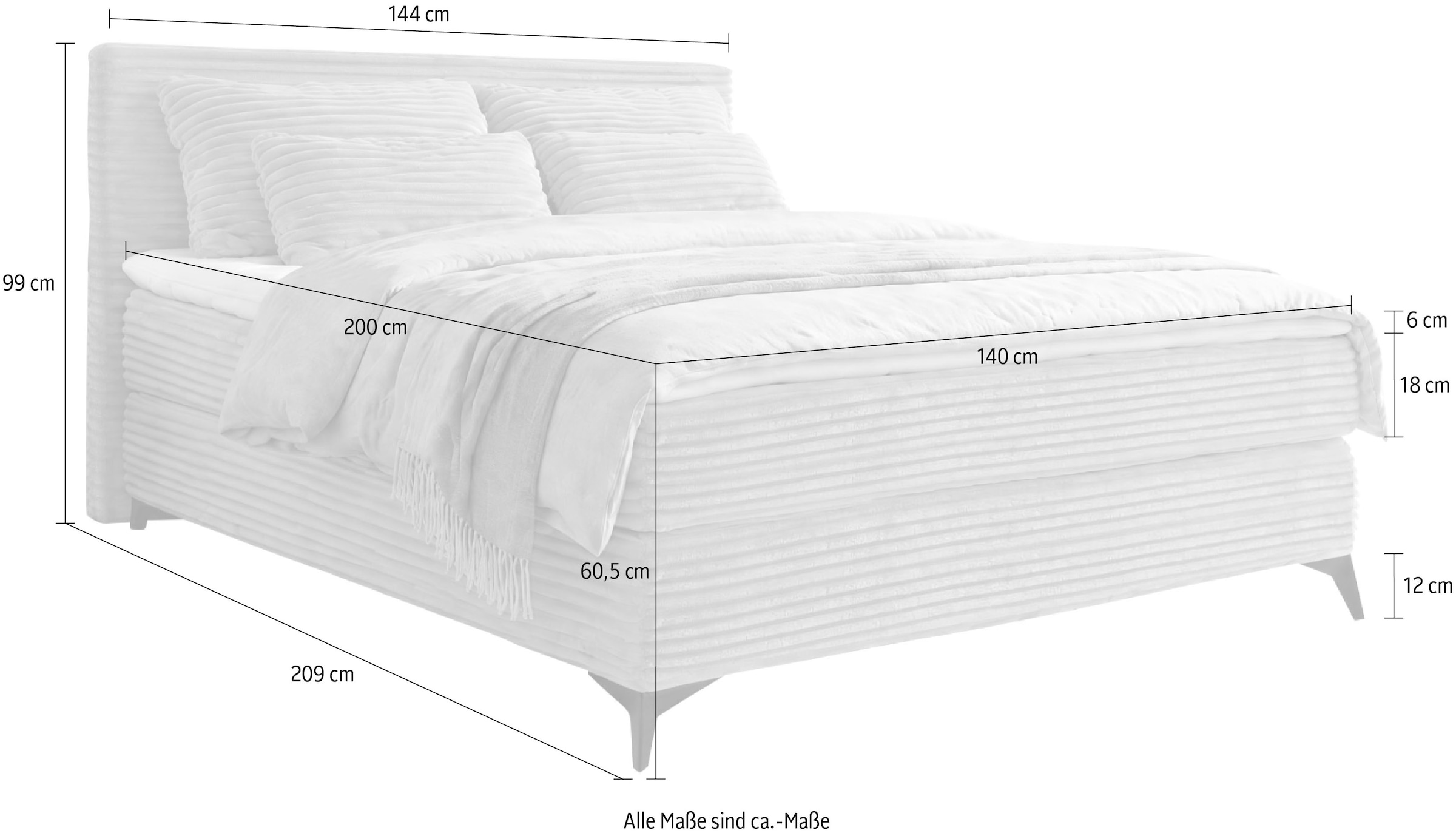 Jockenhöfer Gruppe Boxspringbett »PAULINA inkl. Bonnell- oder Tonnentaschenfederkernmatratze H2-H4« mit 6cm PUR- oder Kaltschaumtopper, 140x200 cm / 180x200cm