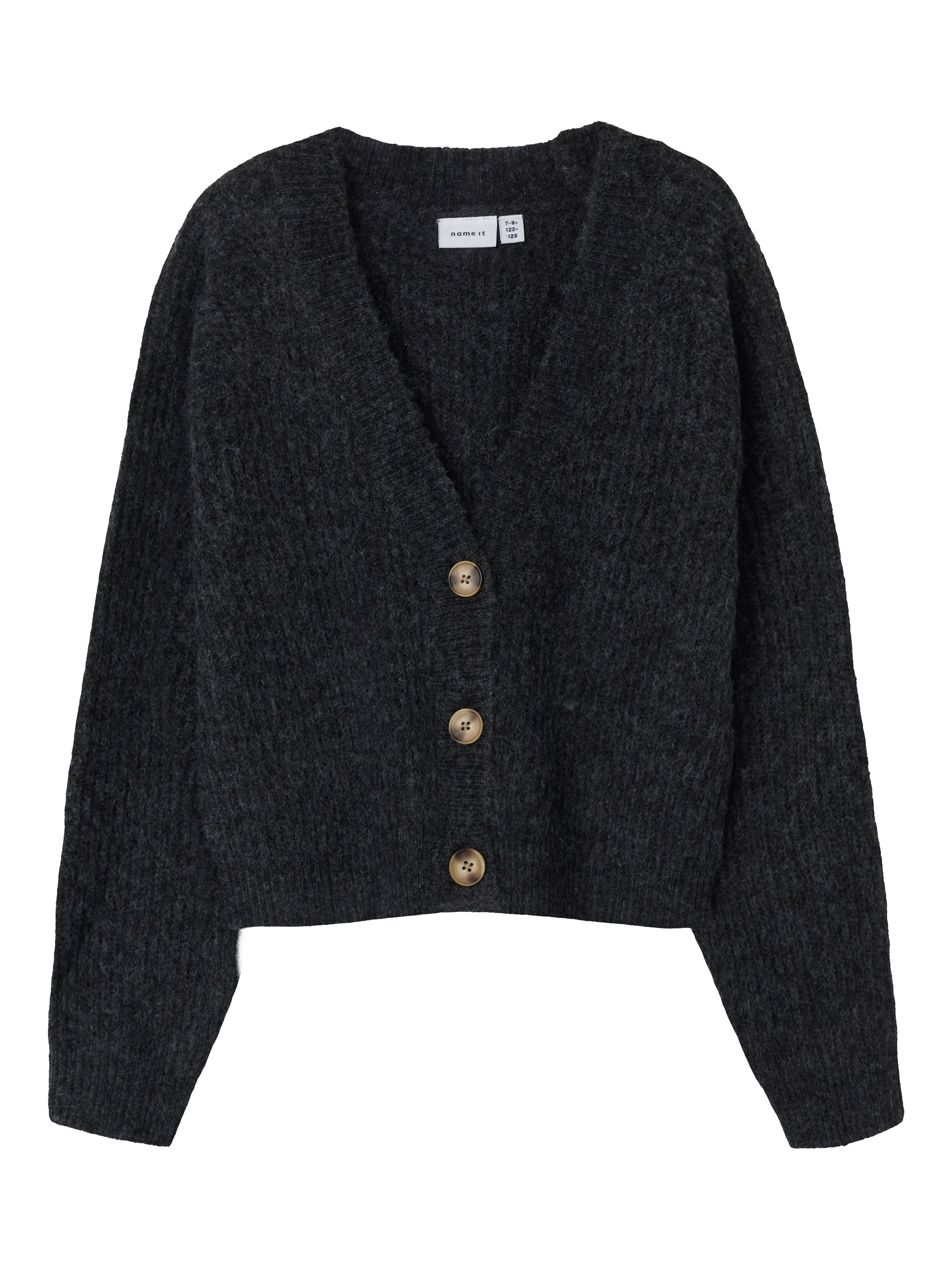 Name It Veste en tricot »NKFHOLLY BOXY SHORT KNIT CARD NOOS« en forme boxy tendance, avec décolleté en V profond, tricot côtelé