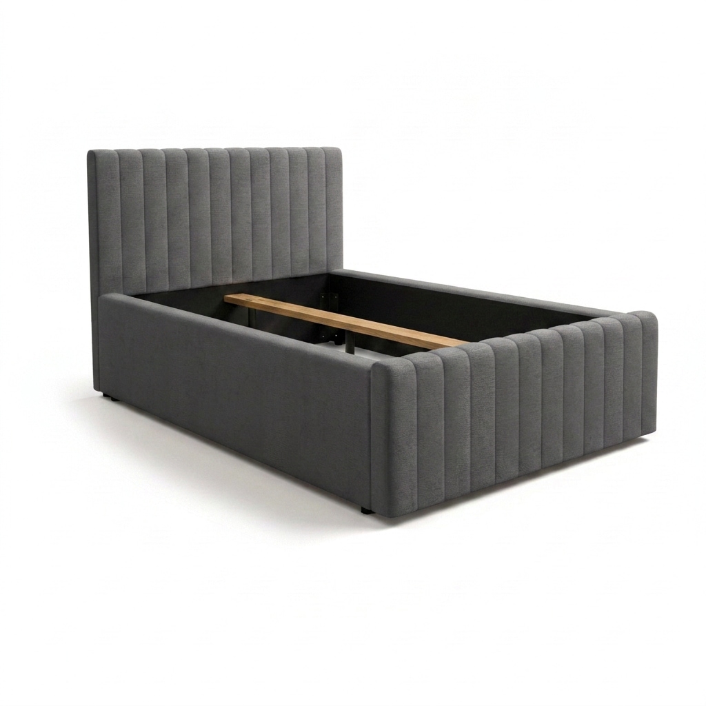 GOODproduct Lit rembourré »MOIVRE, vertikale Steppung in Rillenoptik, wahlweise mit Bettkasten« lit avec rangement, tête de lit rembourrée, sans matelas, design moderne
