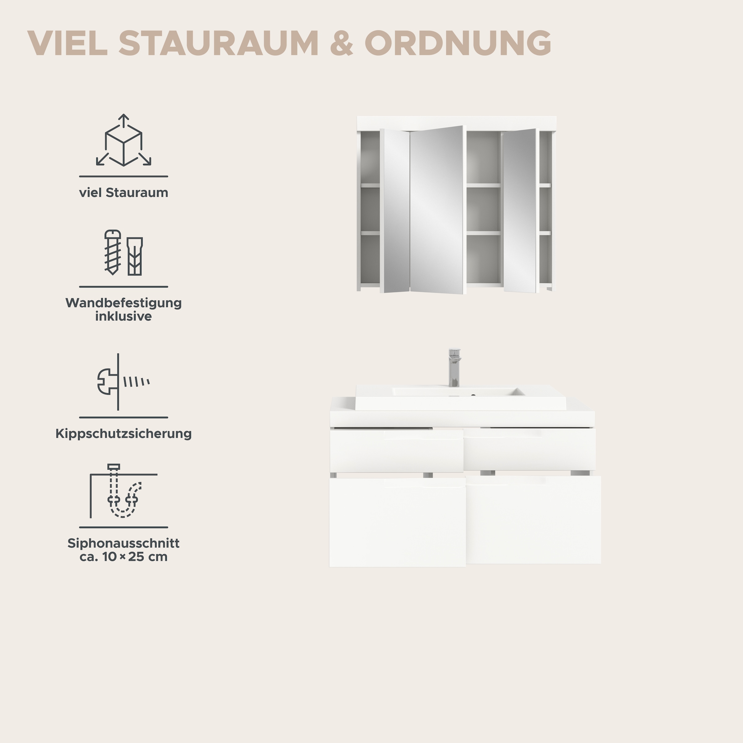 GOODproduct Badmöbel-Set »MAOI, 2-teilige Badkombination, hochwertige MDF Front«
