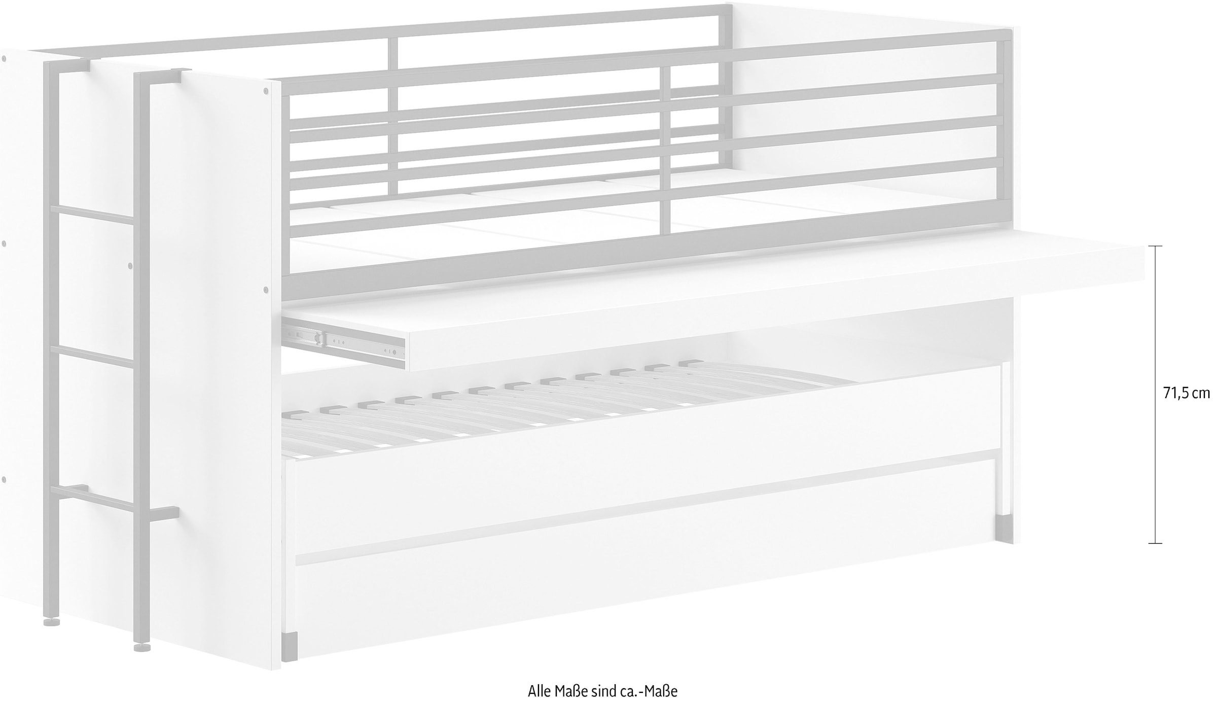 Vipack Lit superposé »praktisches Etagenbett mit viel Funktion, 2 Dekore zur Wahl« L/H/P env. 219x114x98 cm, échelle métal et protection anti-chute noire,  pour petits espaces, 2 surfaces de couchage, tiroir-lit, incl. bureau