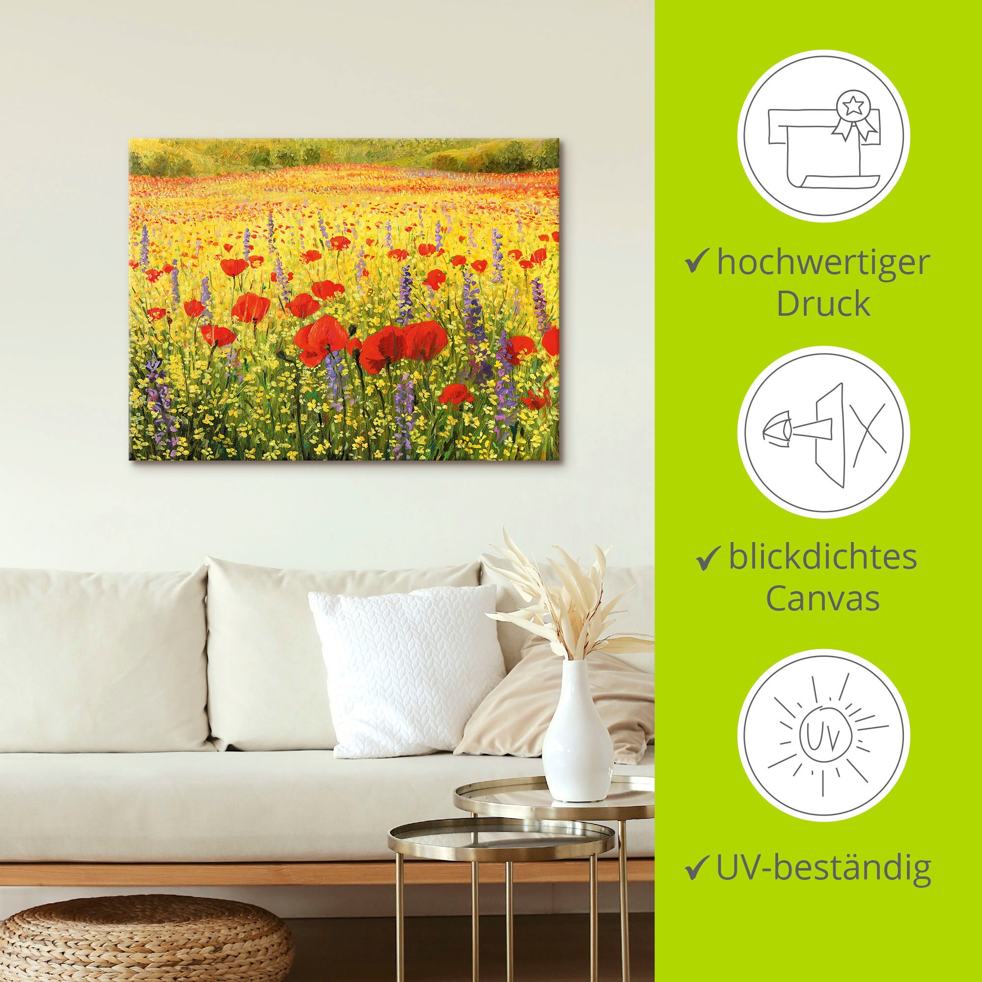 Artland Leinwandbild »Mohnblumenfeld« Felder 1 Stk. tlg. auf Holzrahmen gespannt