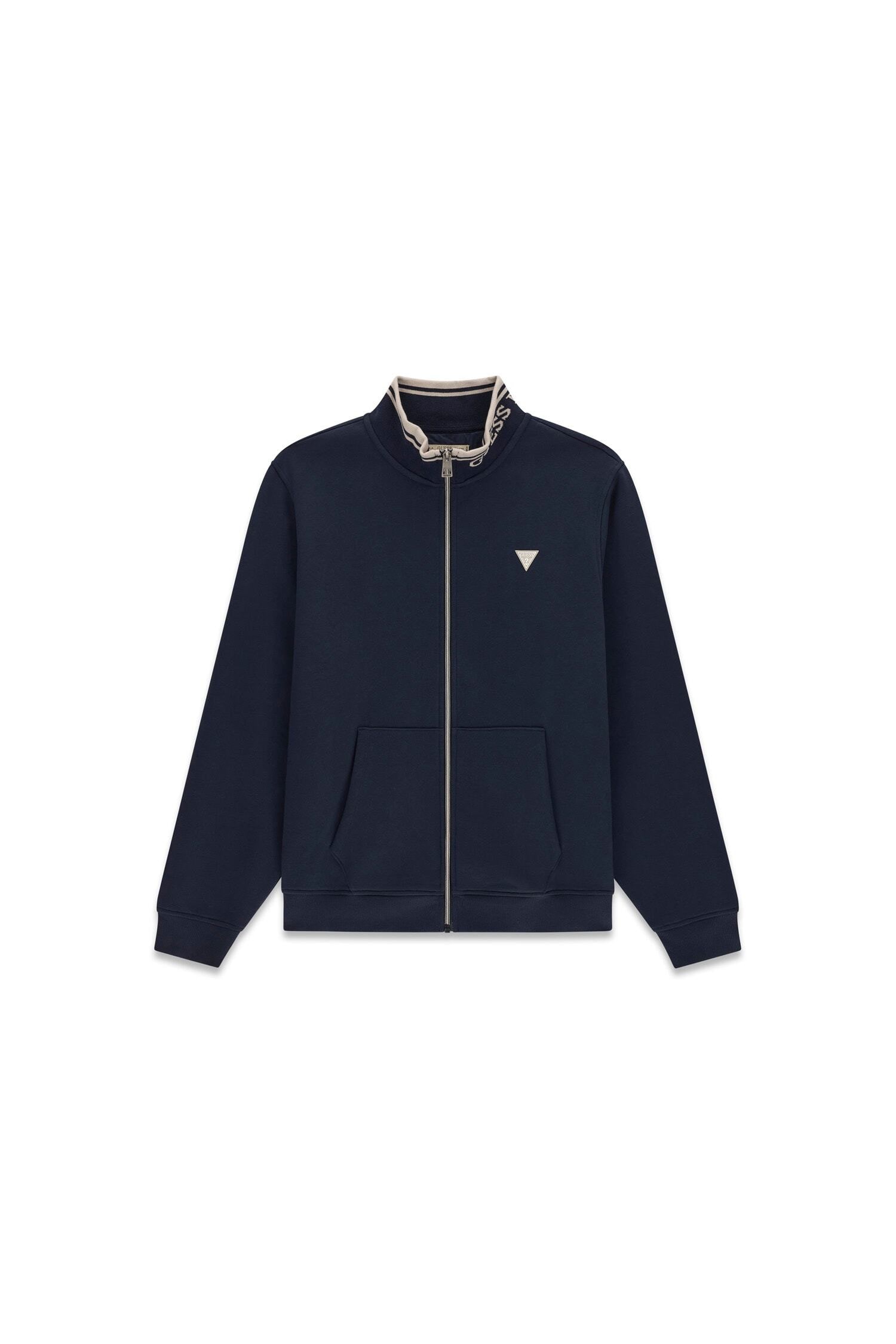 Guess Veste sweat »FULL ZIP-UP TRUCKER« col montant avec inscription GUESS, poche kangourou