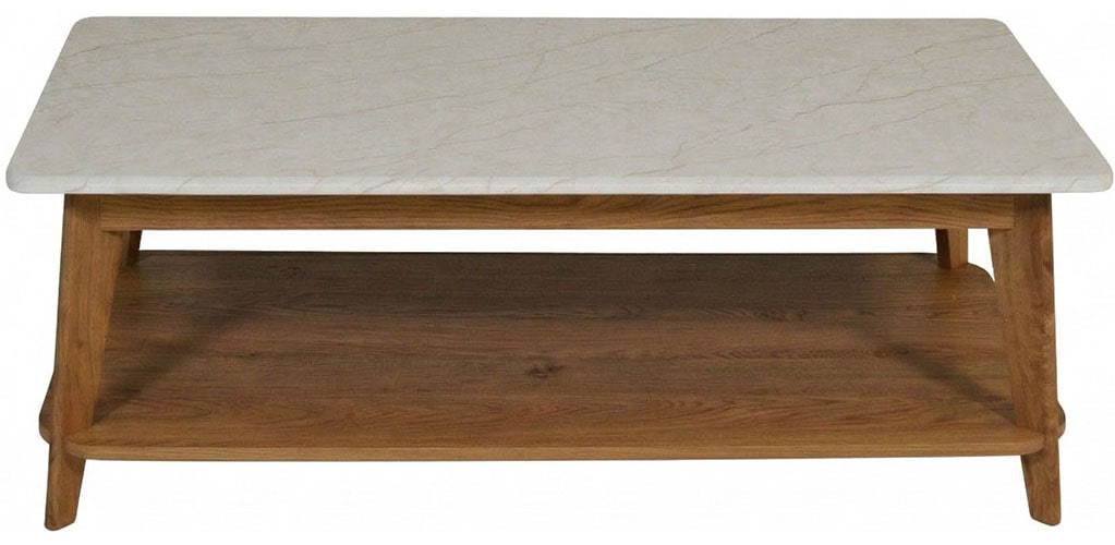 Jahnke Table basse »SIXTY COFFEE« Table basse, 2 niveaux, scandinave, aspect chêne et marbre, largeur : 110 cm