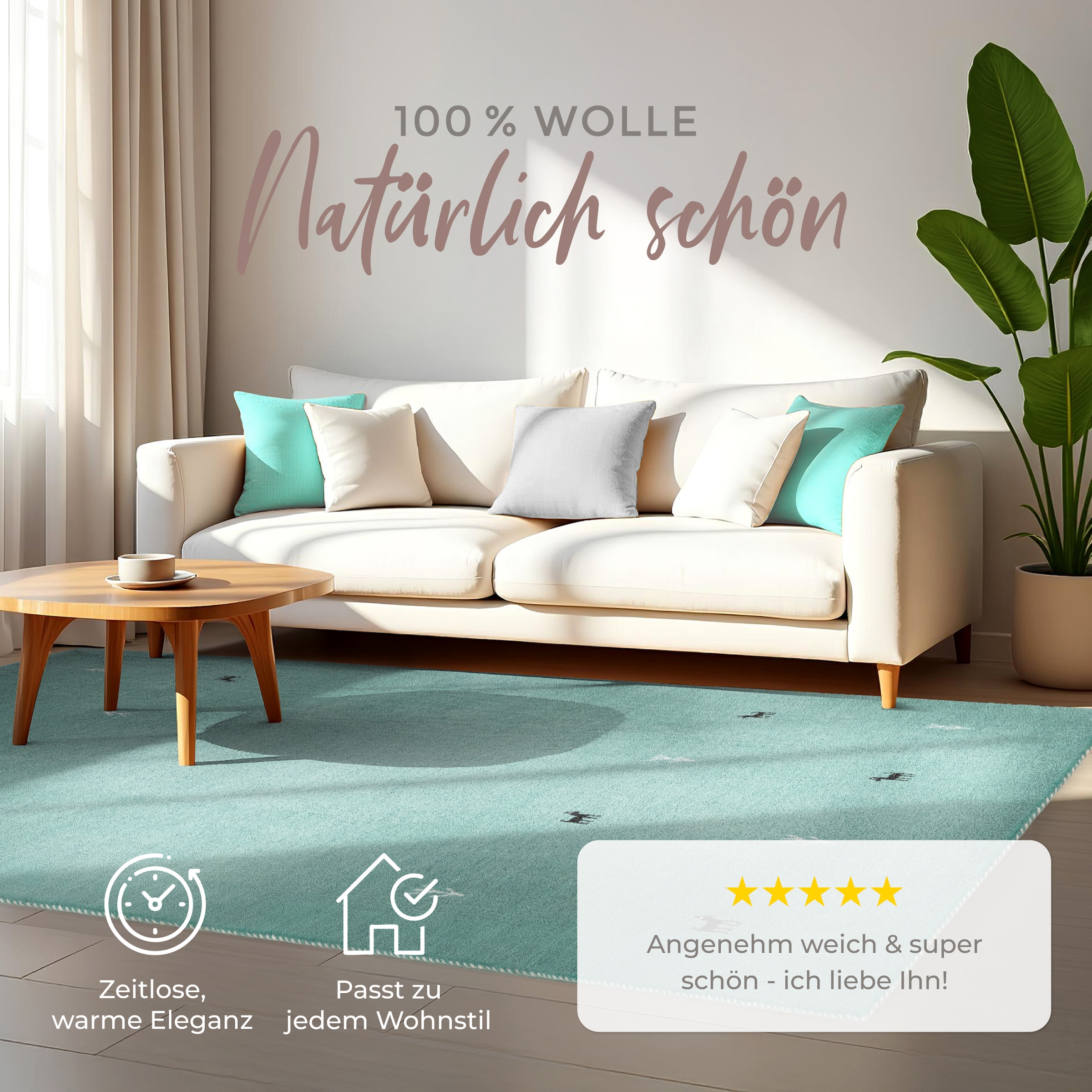 carpetfine Wollteppich »Gabbeh Uni,  auch als Läufer und Rund erhältlich« rechteckig 15 mm Höhe reine Wolle, handgewebt, Gabbeh Loom Tiermotiv, grosse Farbauswahl