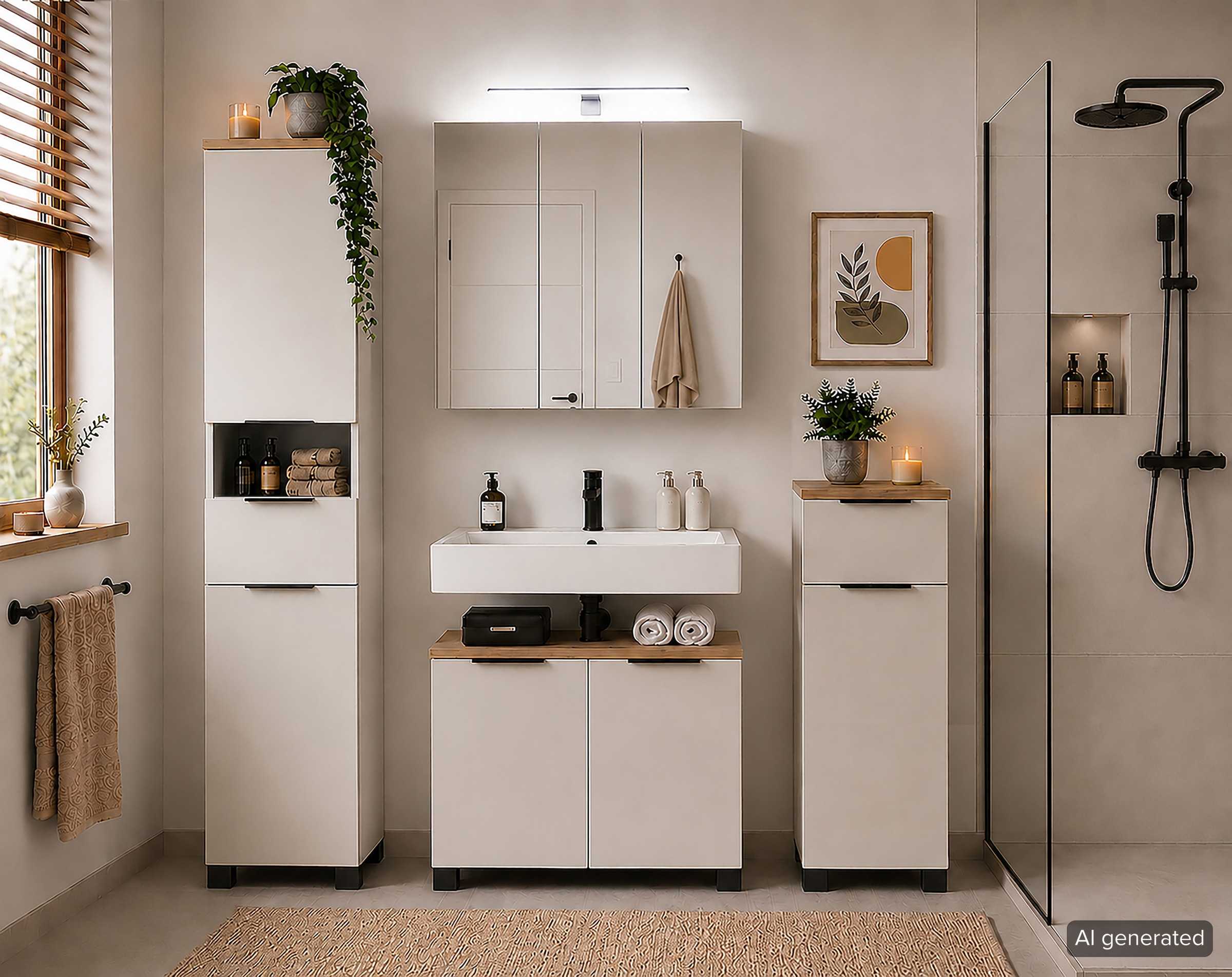 Schildmeyer Armoire sous lavabo »Saga, mit fühlbarer Holzstruktur, Breite 65 cm, Made in Germany« 1 cuis tlg. décor chêne campagne avec structure palpable, Fabriqué en Allemagne