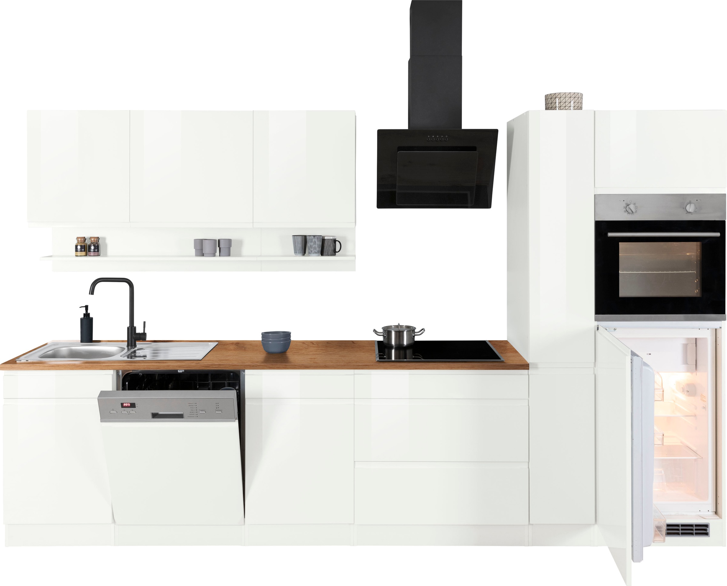 KOCHSTATION Kitchenette »KS-Virginia,neu in verbesserter Ausführung« plan de travail épaisseur 38 mm, rangement, fermeture douce,  largeur 330 cm, soft-close, sans appareils électriques