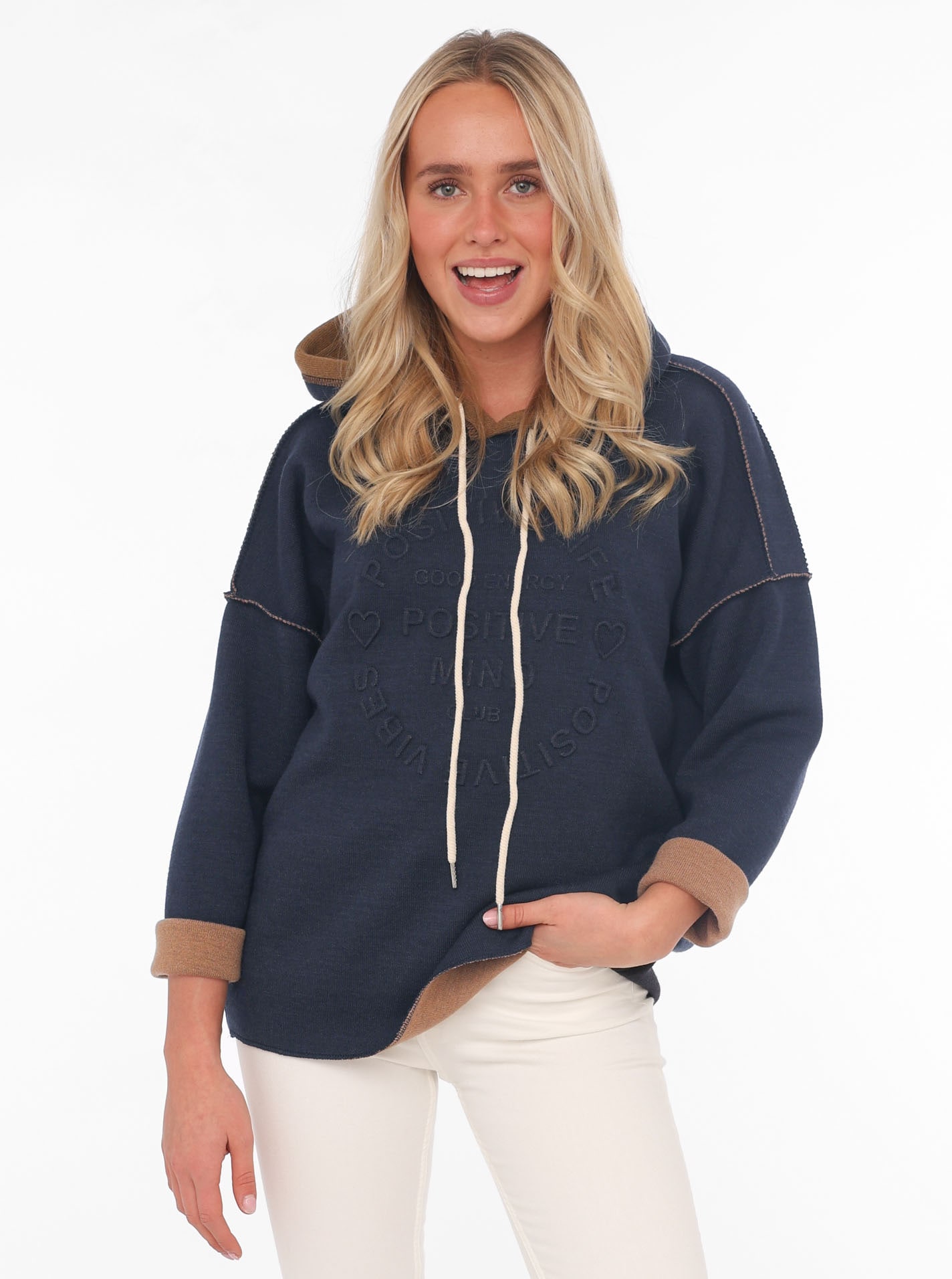 Zwillingsherz Hoodie »"Positive Mind"«, Kapuze, 3/4 Arm, tonaler Schriftzug vorn, Kordelzug
