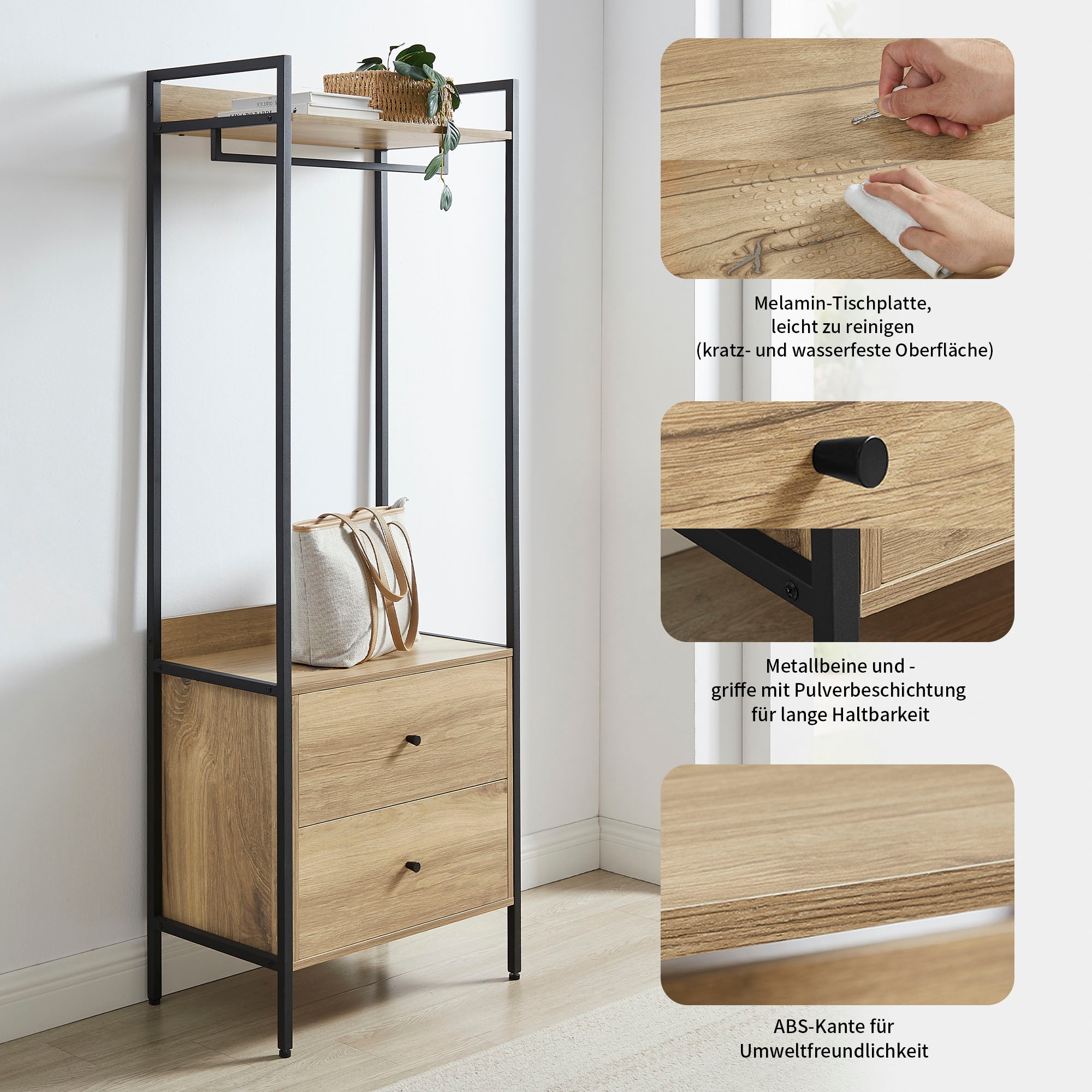 GOODproduct Garderobenschrank »Tayler« Melamin-Tischplatte, pulverbeschichtetem Metallgestell, Höhe 180 cm