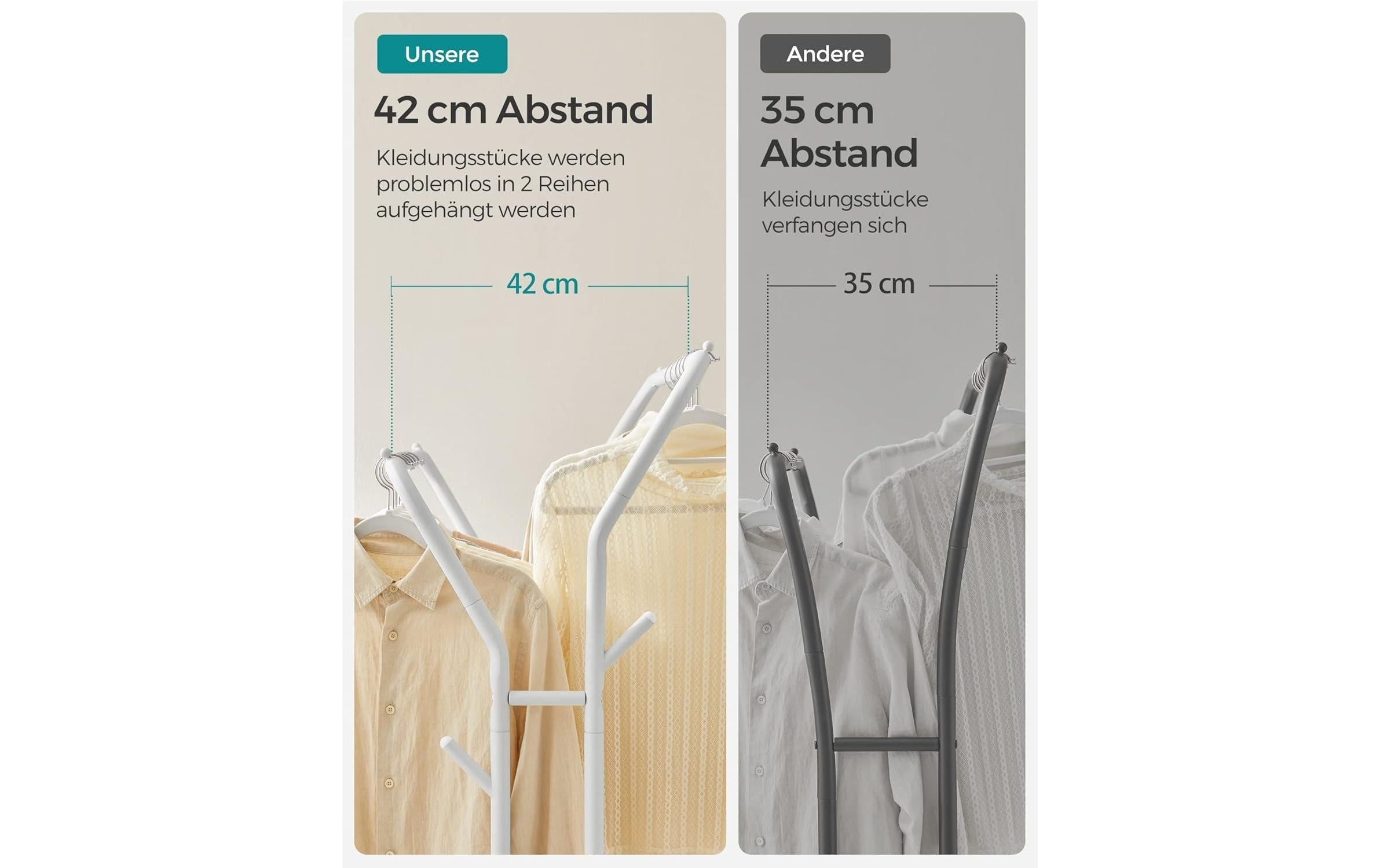 SONGMICS Porte-manteau »mit Rädern White« Mobiler Garderobenständer mit Doppelstange und Ablagefläche