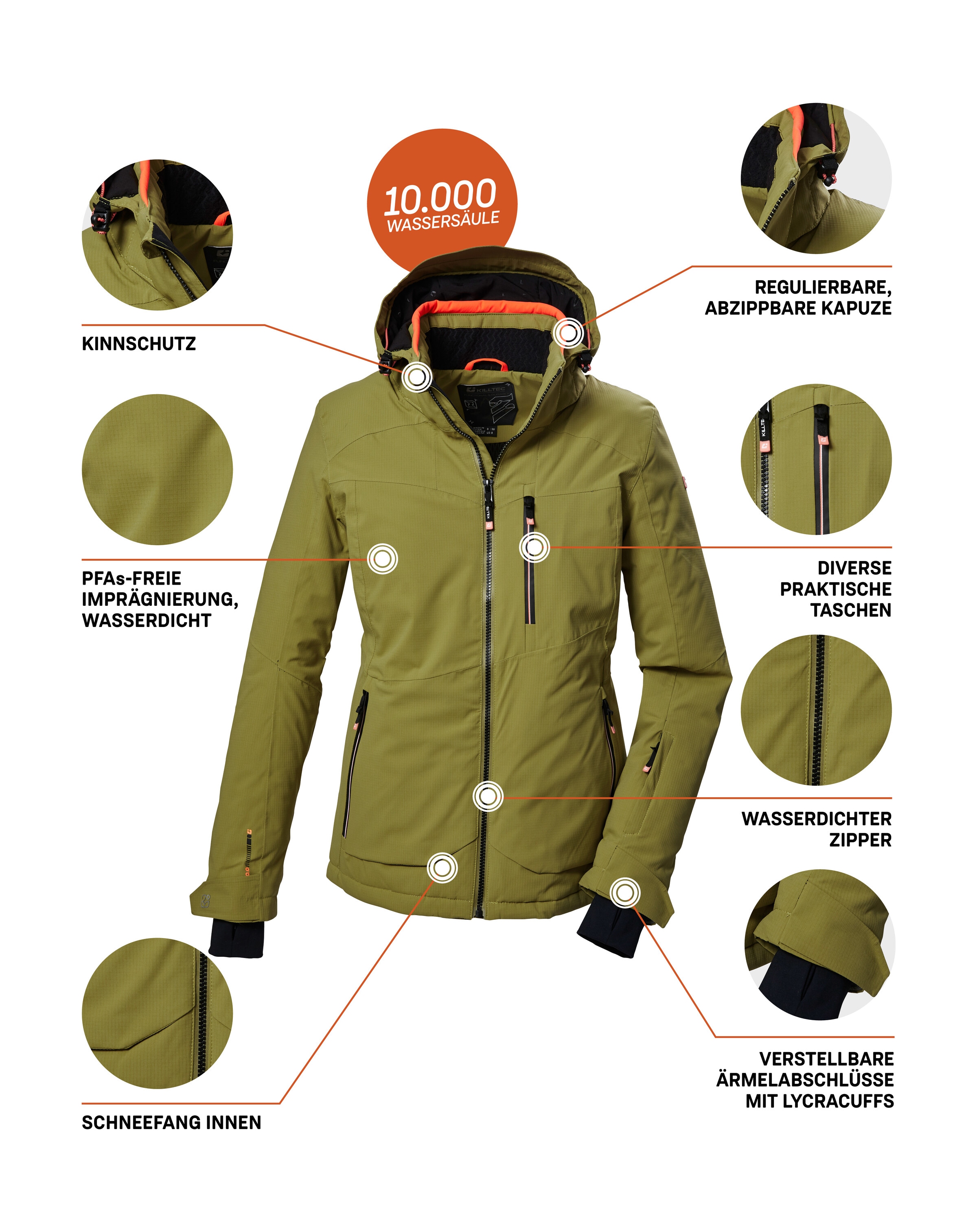 Killtec Skijacke »KSW 36 WMN SKI JCKT« Wasserdichte Damenjacke mit abnehmbarer Kapuze und Schneefang