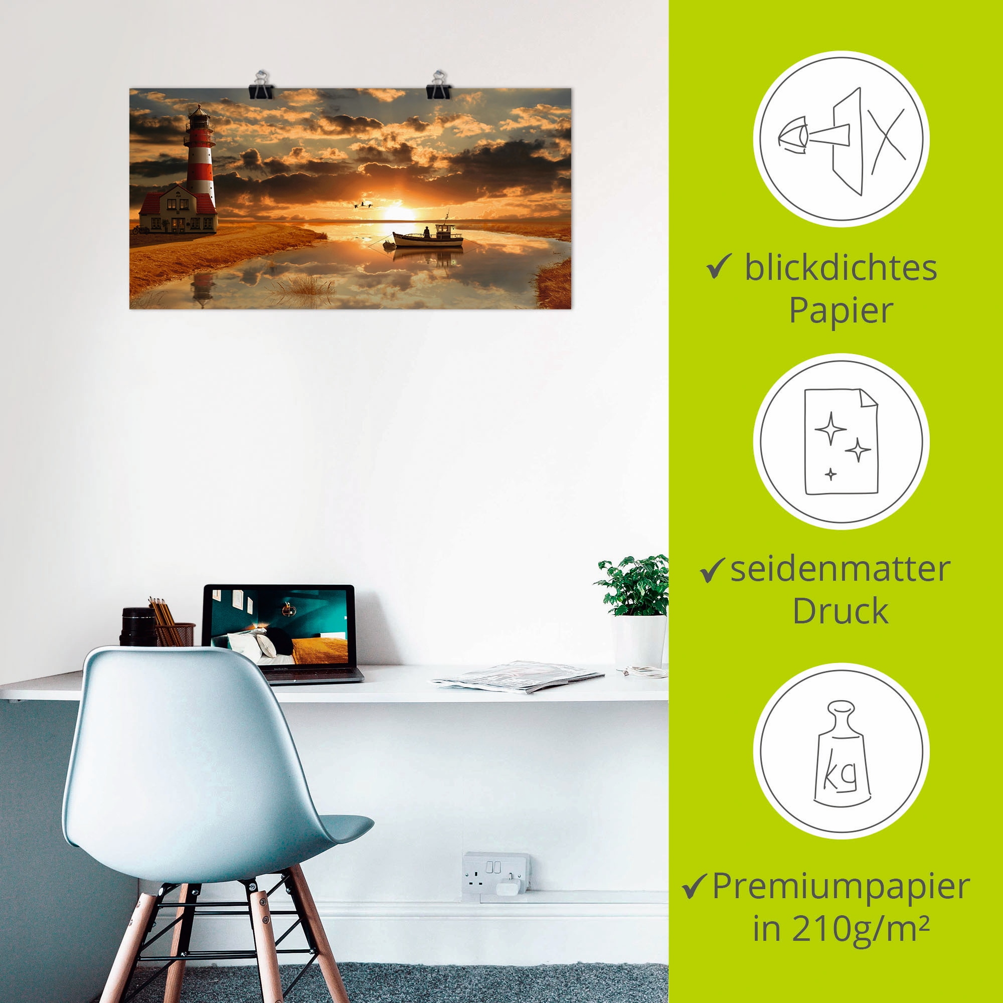 Artland Wandbild »Maritime Idylle beim Leuchtturm« Gebäude 1 Stk. tlg. als Leinwandbild, Poster in verschied. Grössen