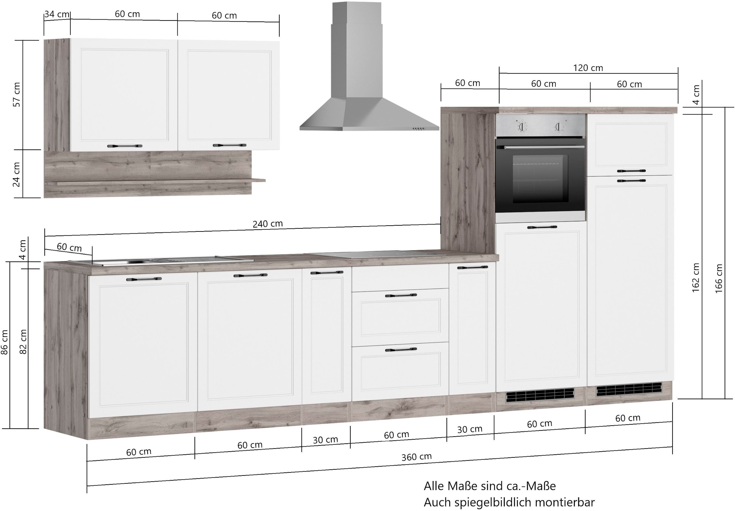 KOCHSTATION Kitchenette »KS-Lana« 360 cm de large, avec ou sans appareils électriques au choix