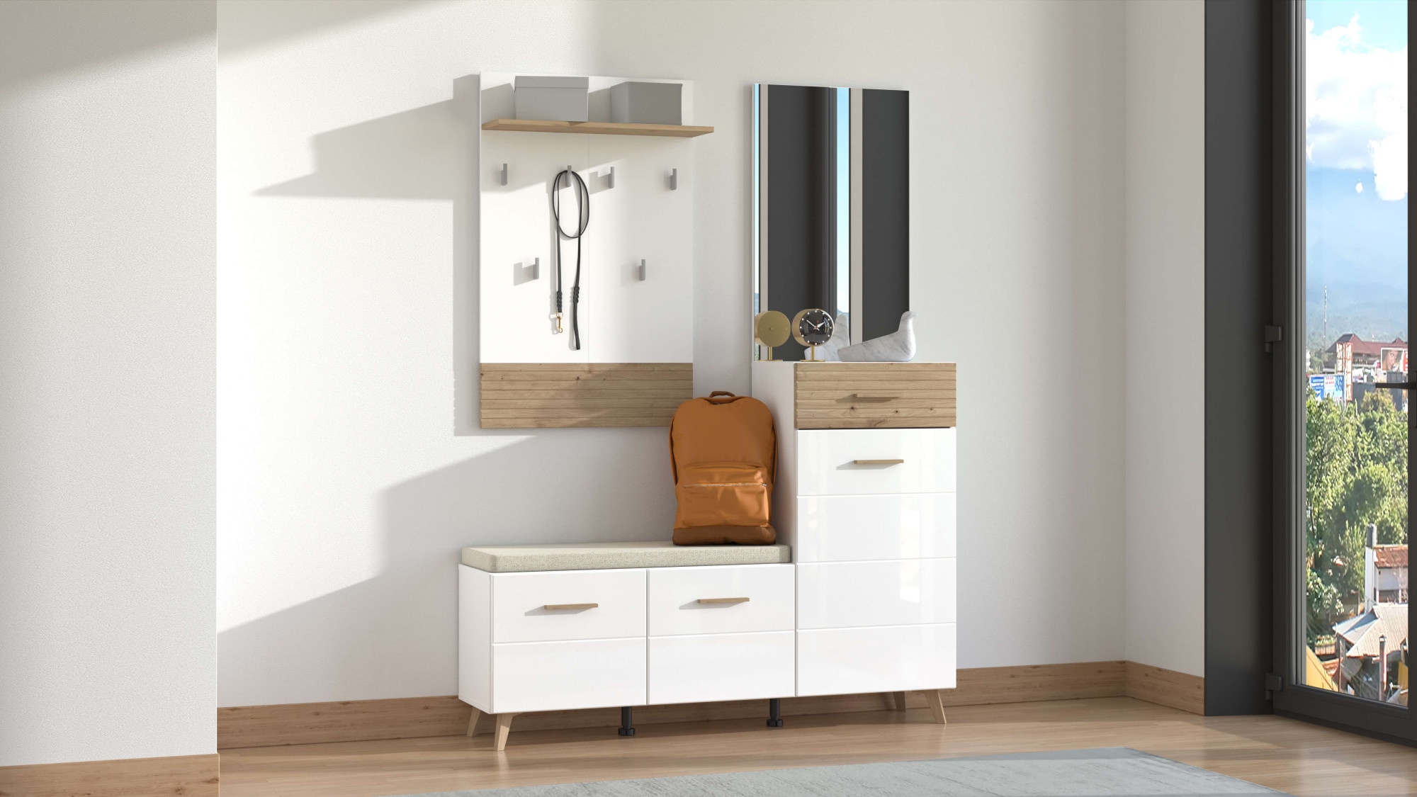 Home affaire Ensemble de vestiaires »Sein Kompaktgarderobe, Flurgarderobe, Dielenschrank, Hochglanzfronten« Komplett-Set, 4 cuis tlg.