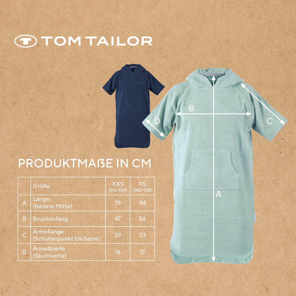 TOM TAILOR HOME Badeponcho »Surfponcho COLOR BATH« 1 Stk. mit Kordel, Bauchtasche, saugstark, Baumwolle, auch in Kindergrössen
