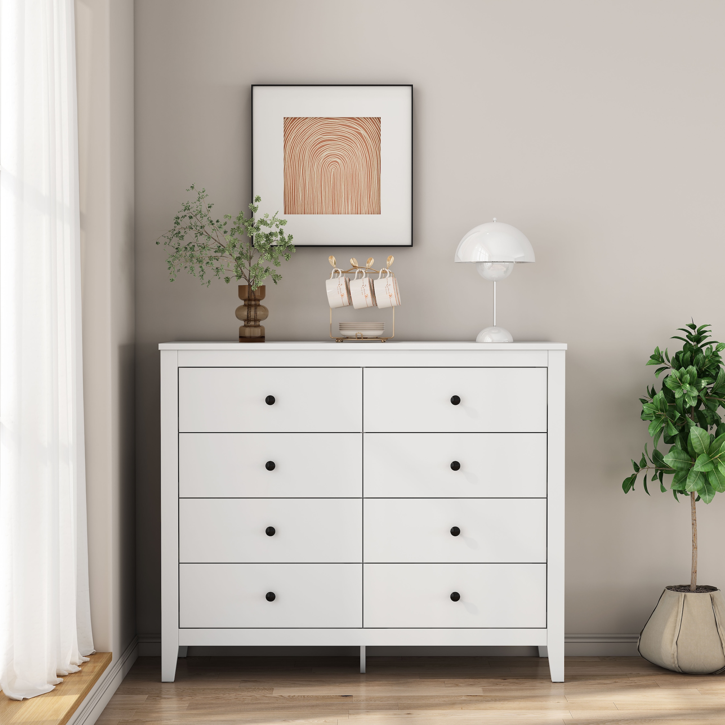 GOODproduct Schubkastenkommode »Borkum Sideboard mit 8 Schubladen Bestseller Landhaus weiss« schwarze Griffe aus Metall, 