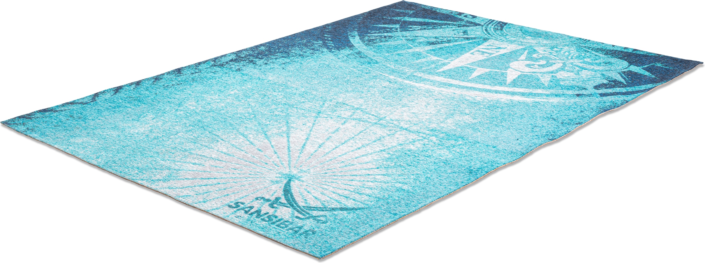 Sansibar Tapis »Keitum 011« Rectangulaire 3 mm Höhe tissu plat, design moderne, motif boussole