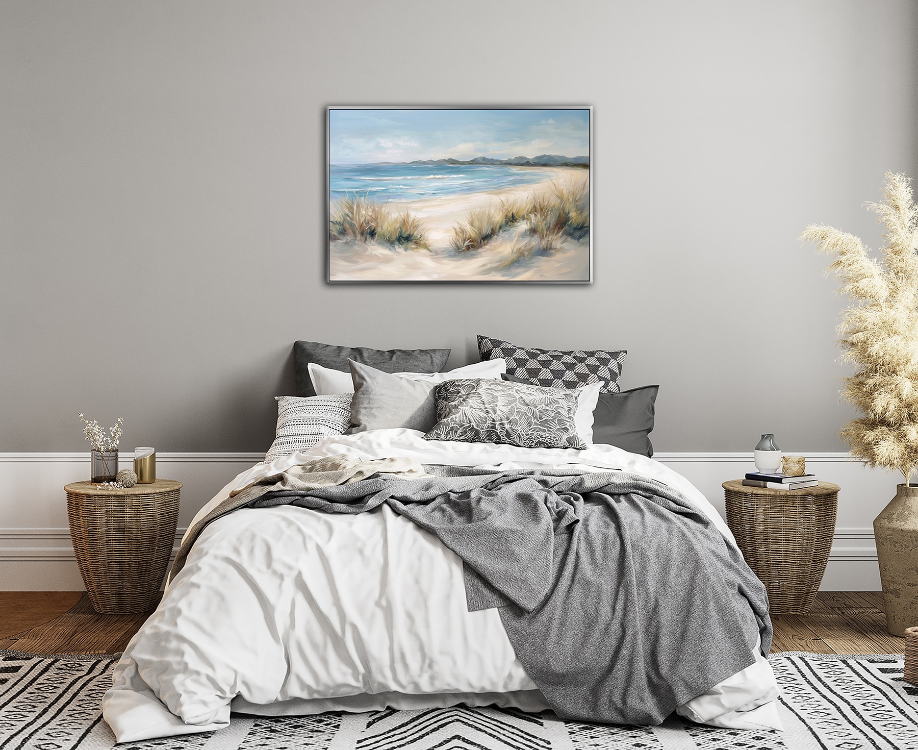 Bönninghoff Peinture à l'huile »handarbeit gerahmt STRAND 60x90 cm – Wandbild modern« Côte | Mer | Plage fabriqué à la main, chaque image est unique, cadre à joint creux
