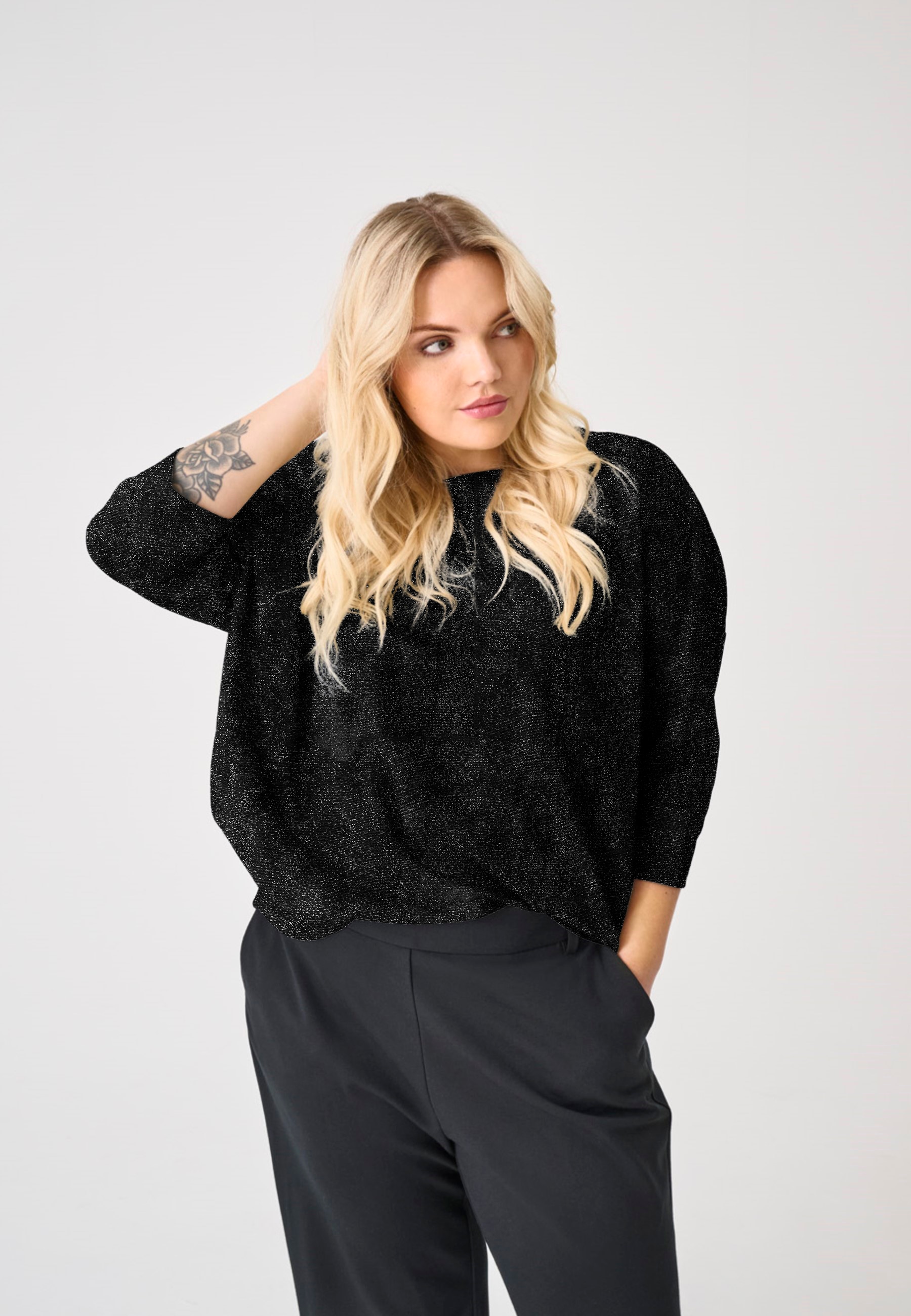 ONLY CARMAKOMA T-shirt oversize »CARSILVERY GLAMOUR LUREX 3/4 TOP NOOS«