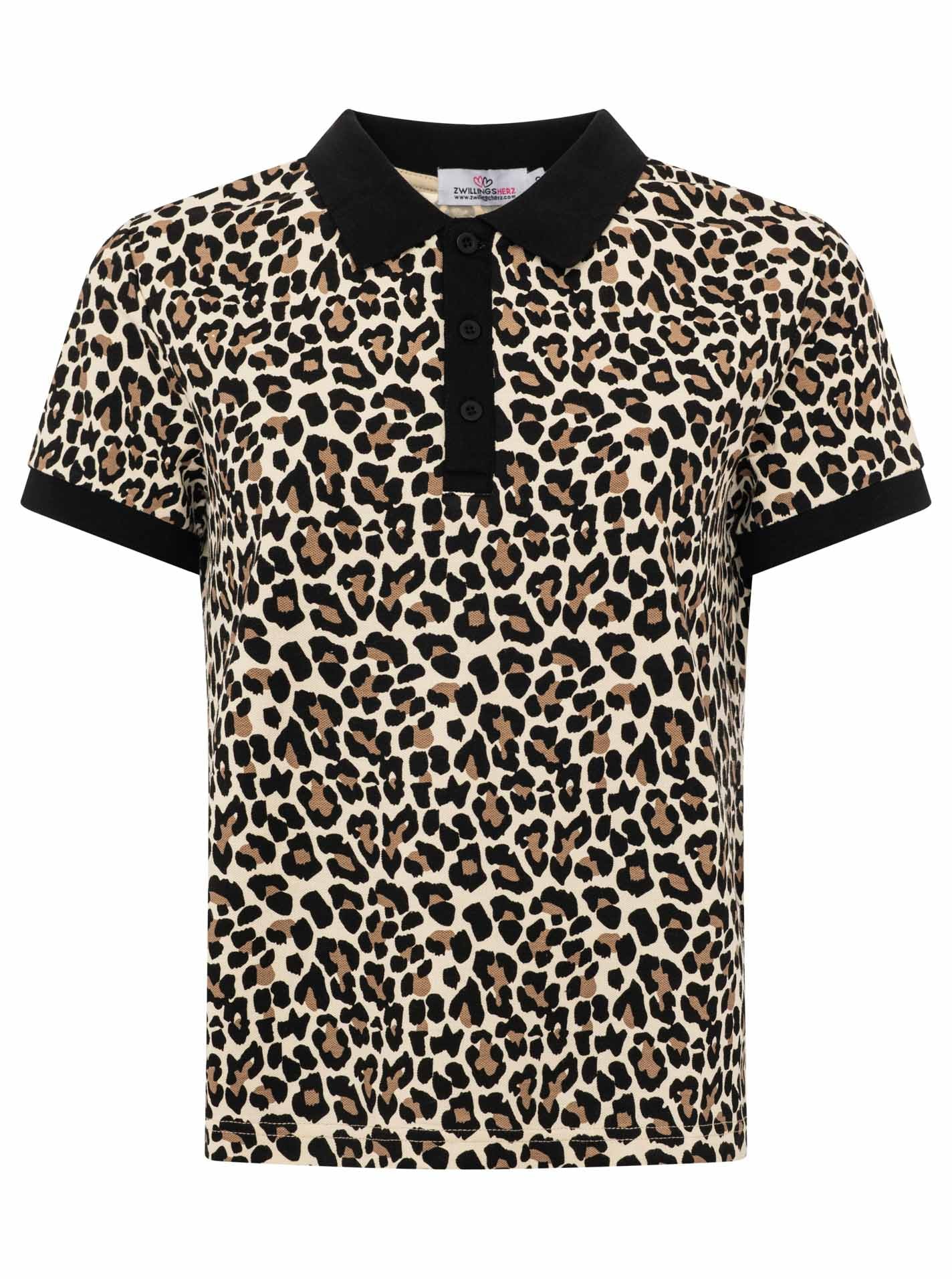 Zwillingsherz Poloshirt »Leo« mit Leomuster, kontrastierender Knopfleiste, kurzarm