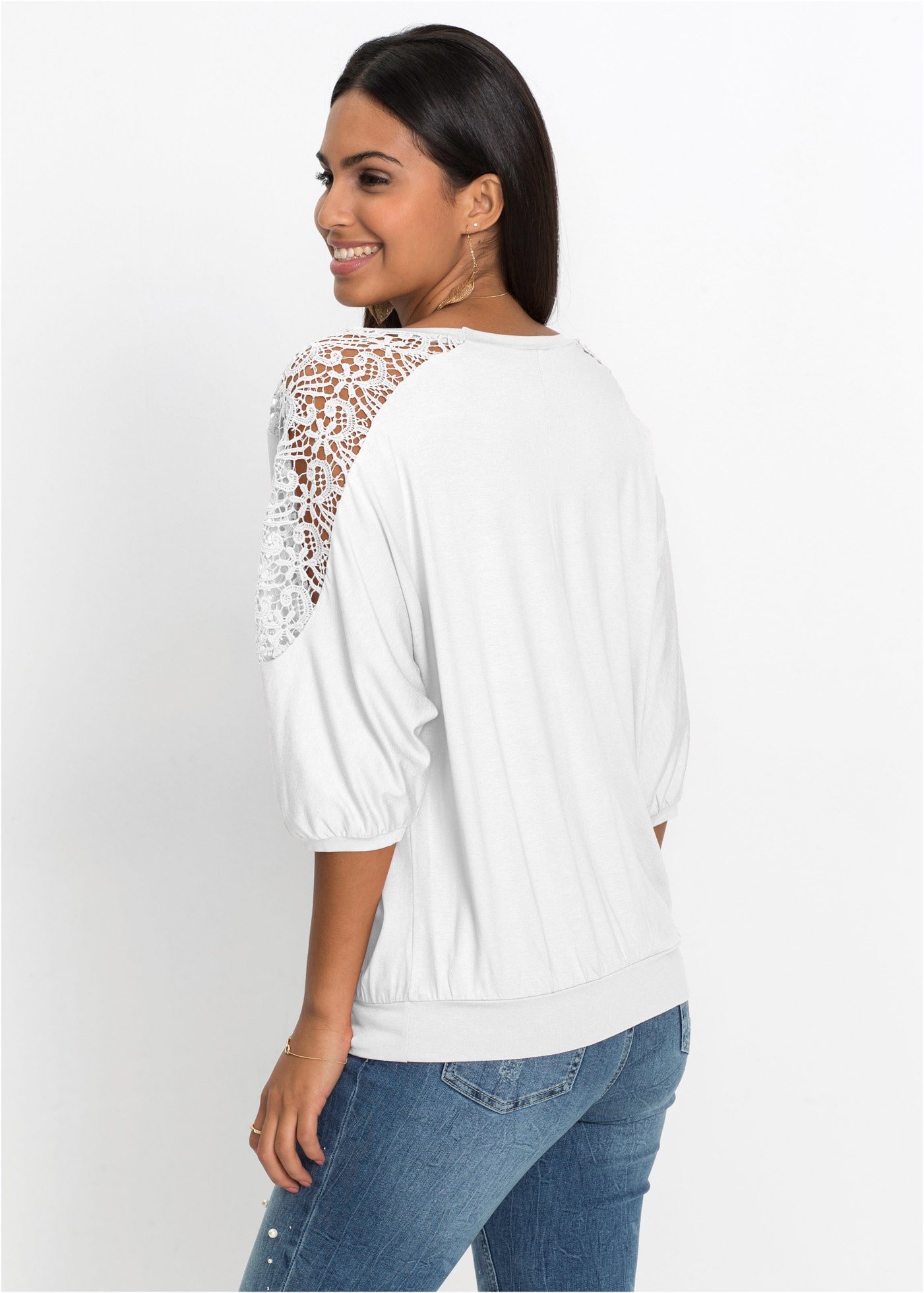 bonprix T-shirt oversize oversize Passform, mit Spitze an den Ärmeln, eleganter Stil