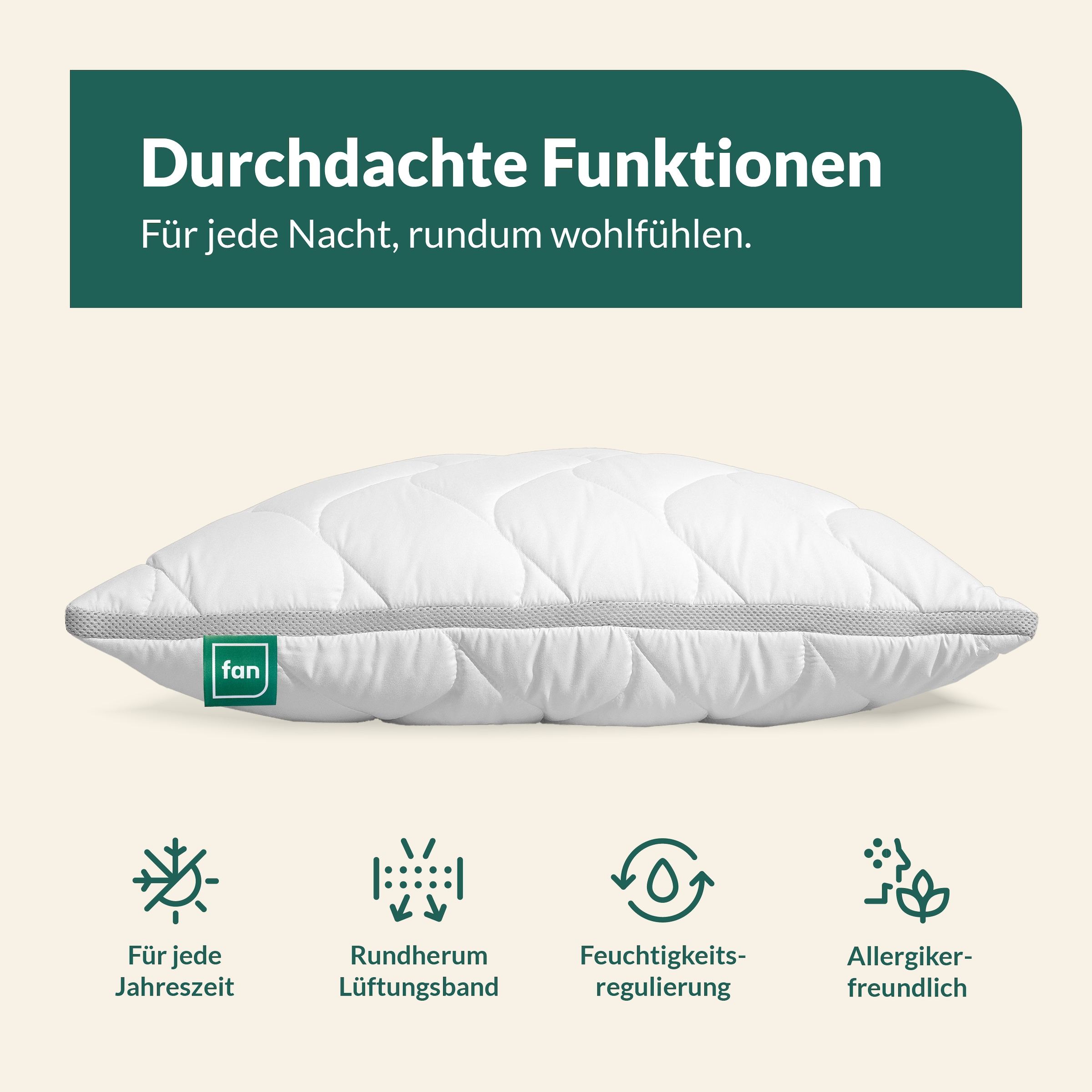 fan Oreiller en microfibre »Climacontrol® II m. Baumwollbezug« 1 cuis tlg. Oreiller en microfibre avec bande d’aération, disponible en 40x80 ou 80x80 cm