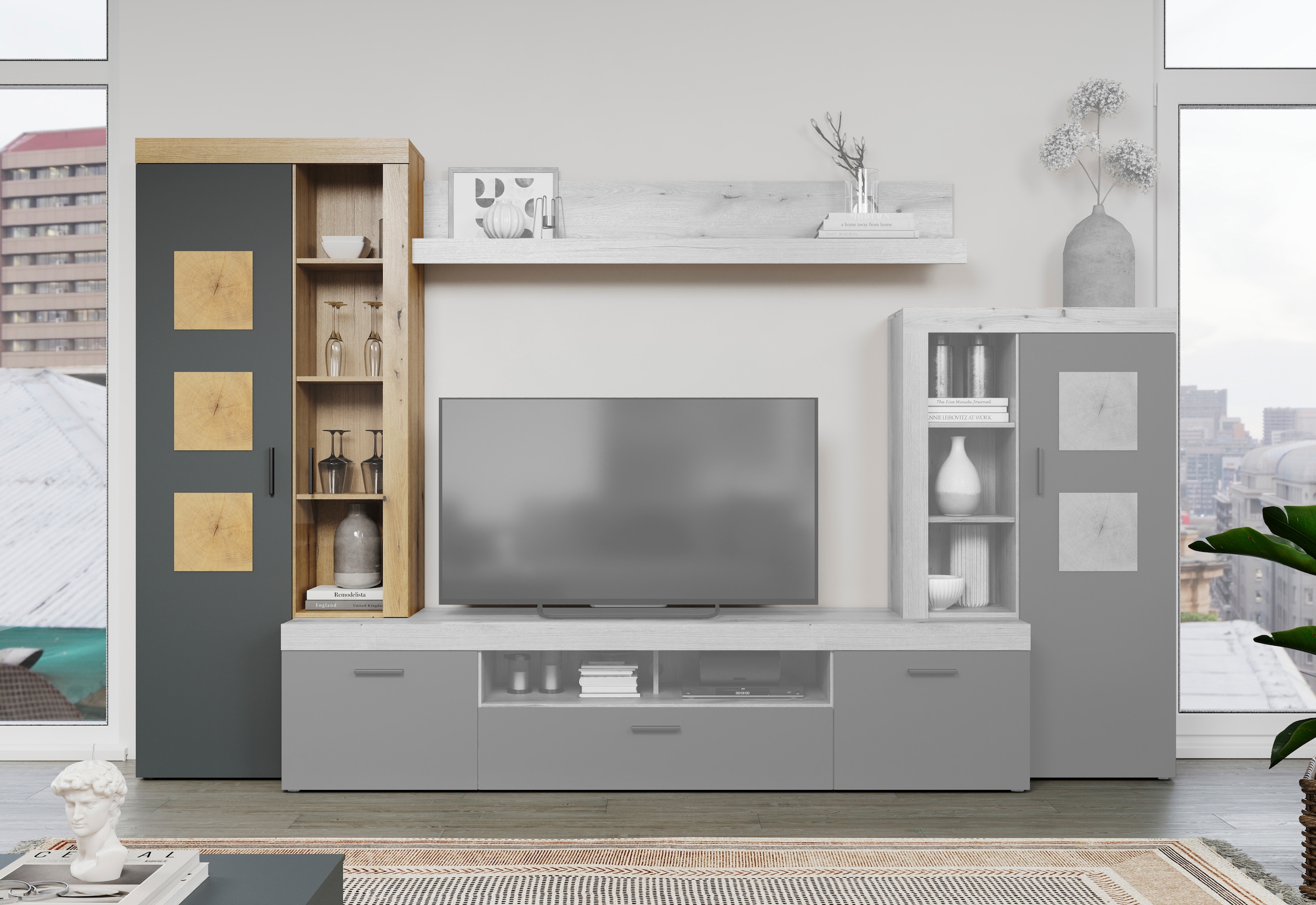 Home affaire Vitrine de rangement »Ghent« Paquet, 1 cuis tlg. avec applications en bois de bout