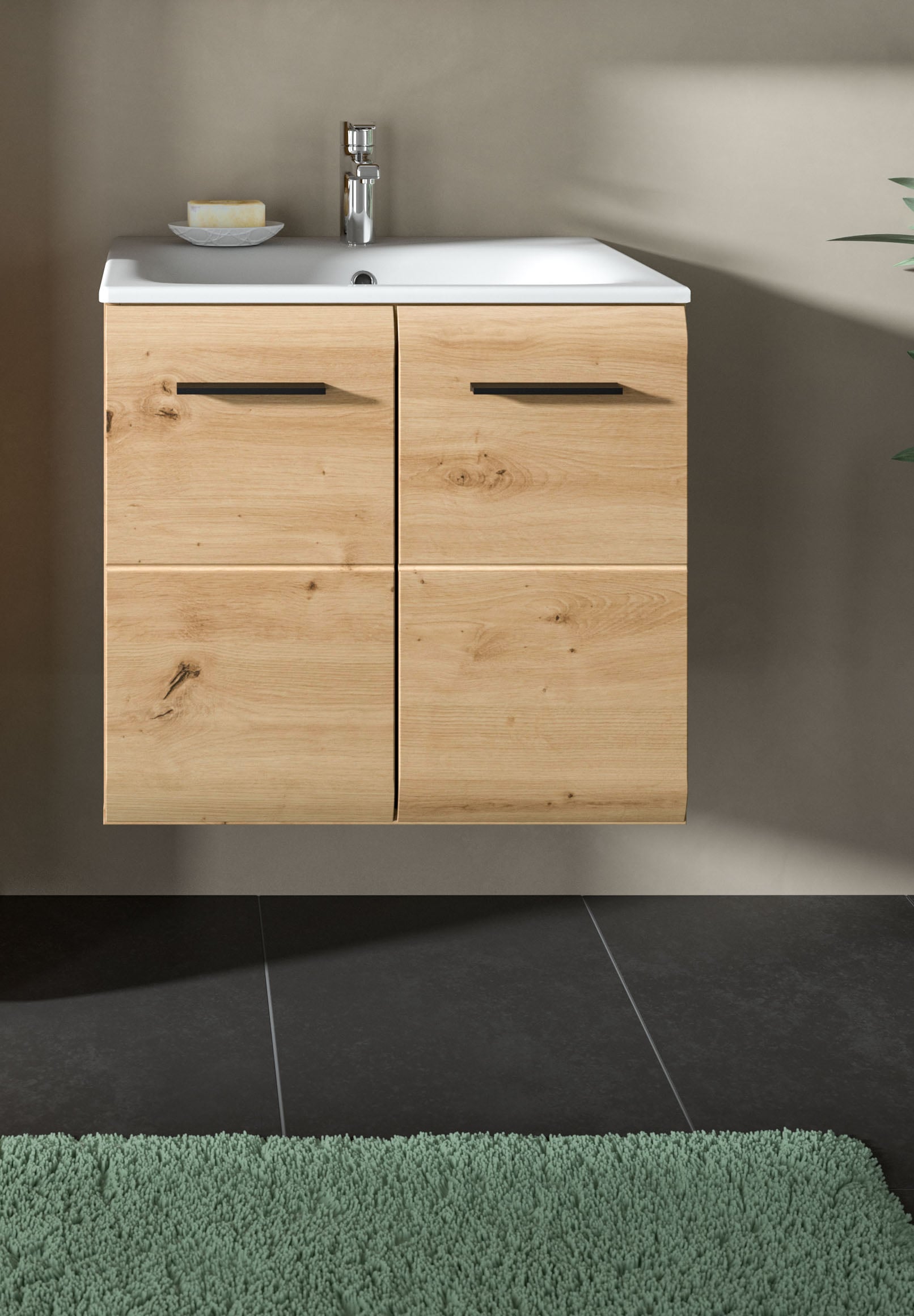 welltime Waschbeckenunterschrank 2 Stk. tlg. Florenz, Waschtisch inkl. Waschbecken, Artisan Oak NB, 60 cm breit