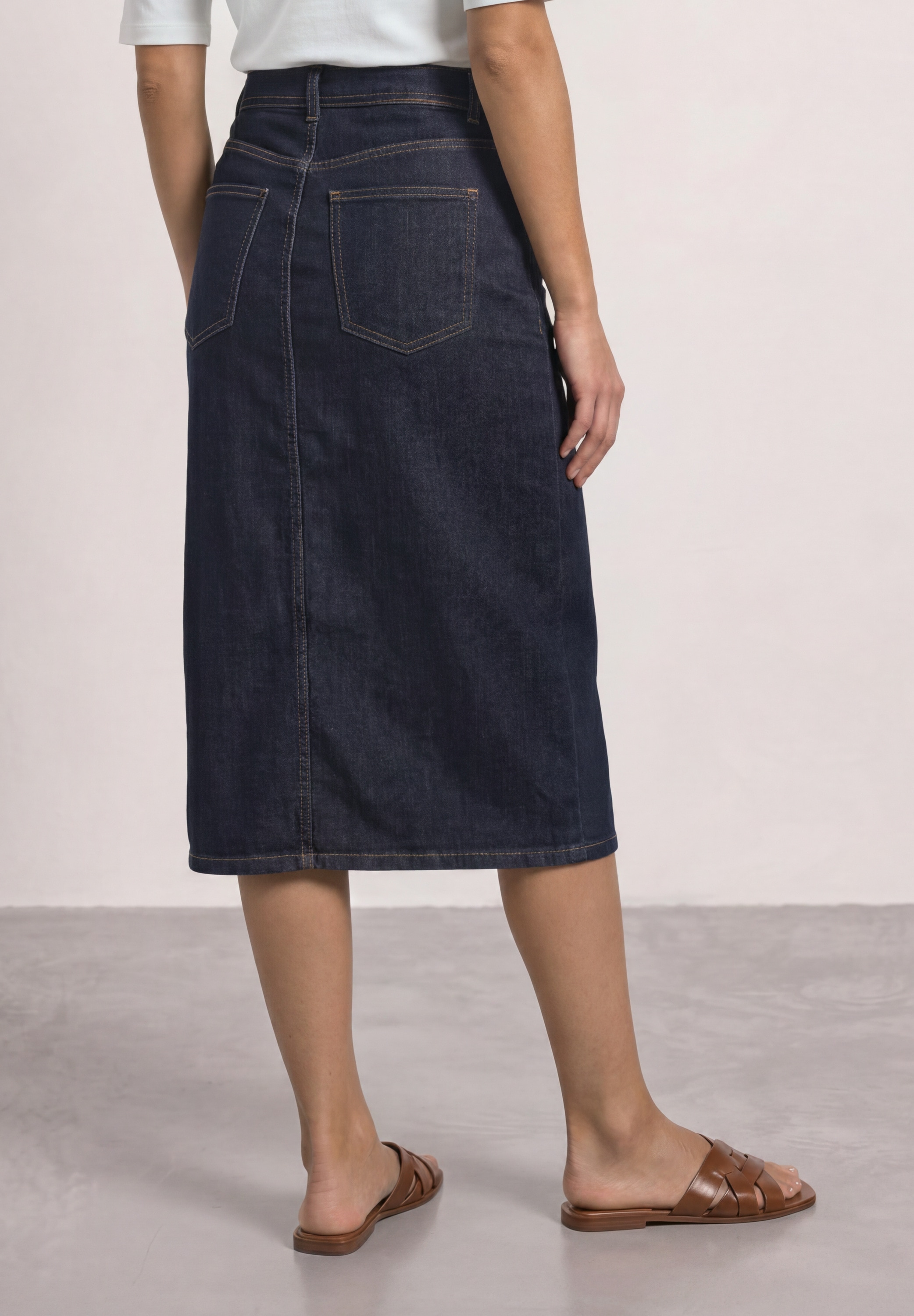 STREET ONE Jupe midi jupe en jean avec ceinture / longueur mollets