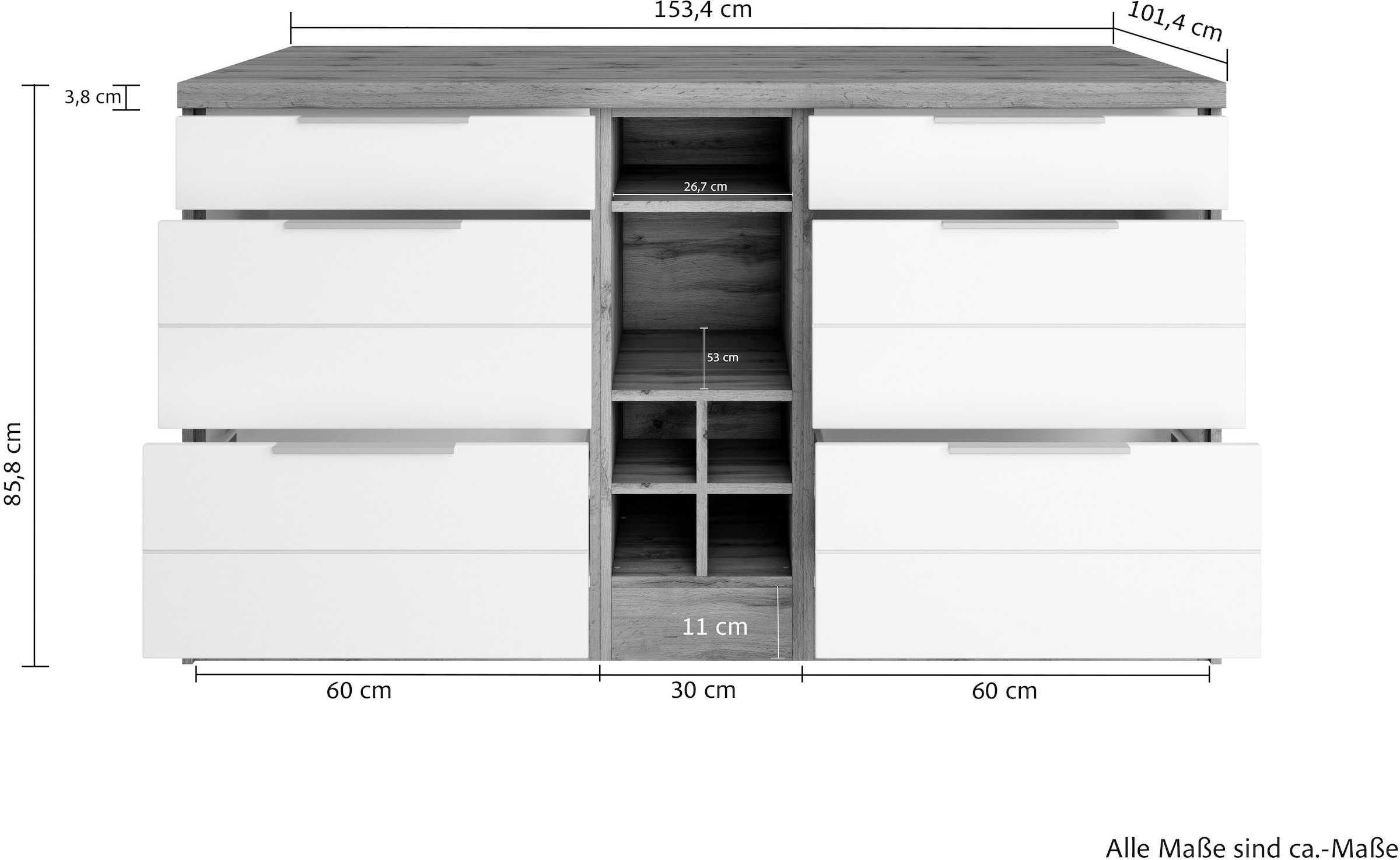 KOCHSTATION Ilot de cuisine »KS-Luhe, Breite 153 cm, mit Flaschenregal« façades MDF, plan de travail épaisseur 38mm