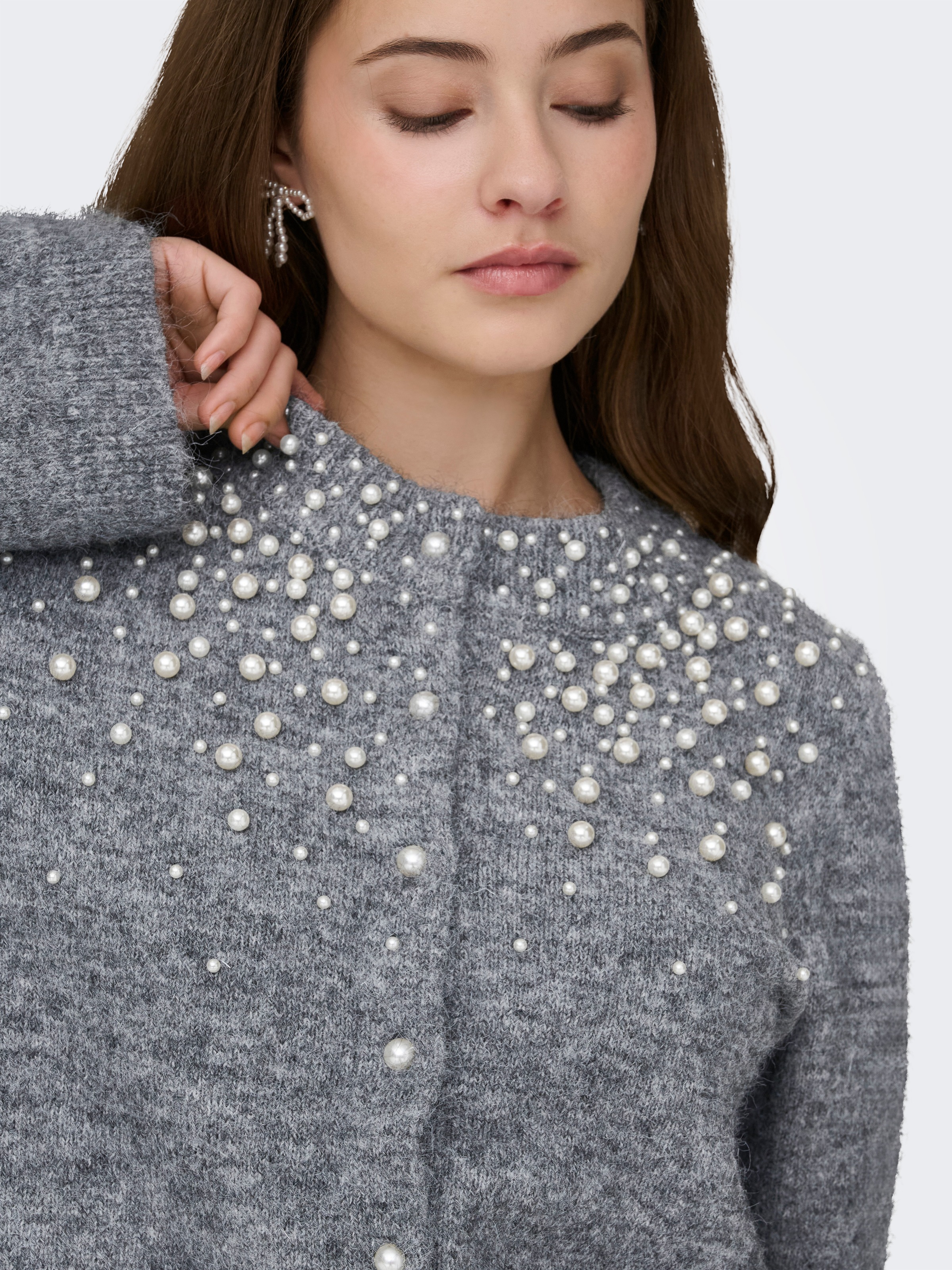 ONLY Veste en tricot »ONLMIGGIE LS O-NECK PEARL CARDIGA EX KNT« Materialmix, regular fit