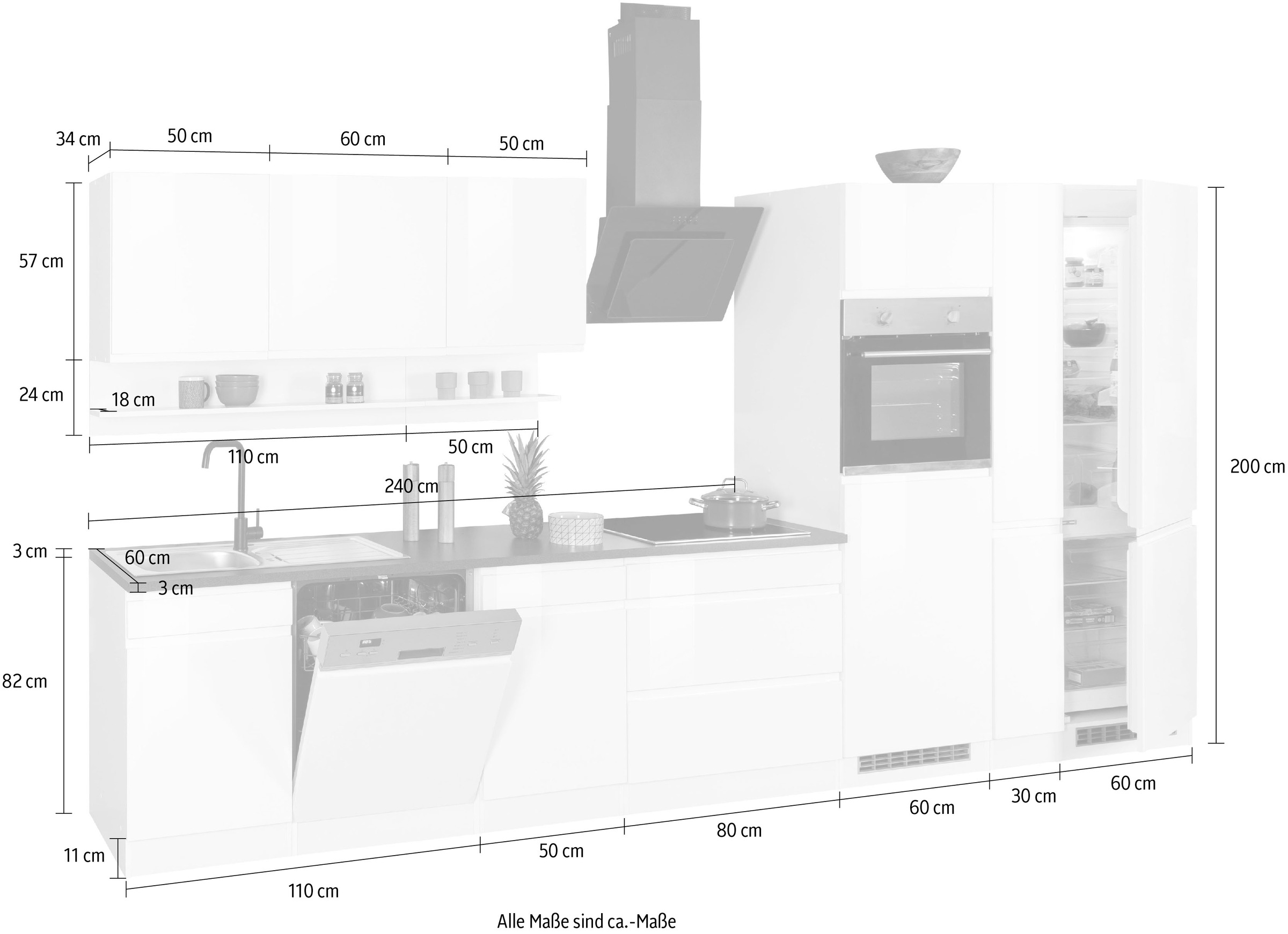 KOCHSTATION Kitchenette »KS-Virginia,neu in verbesserter Ausführung« largeur 390 cm, soft-close, sans appareils électriques