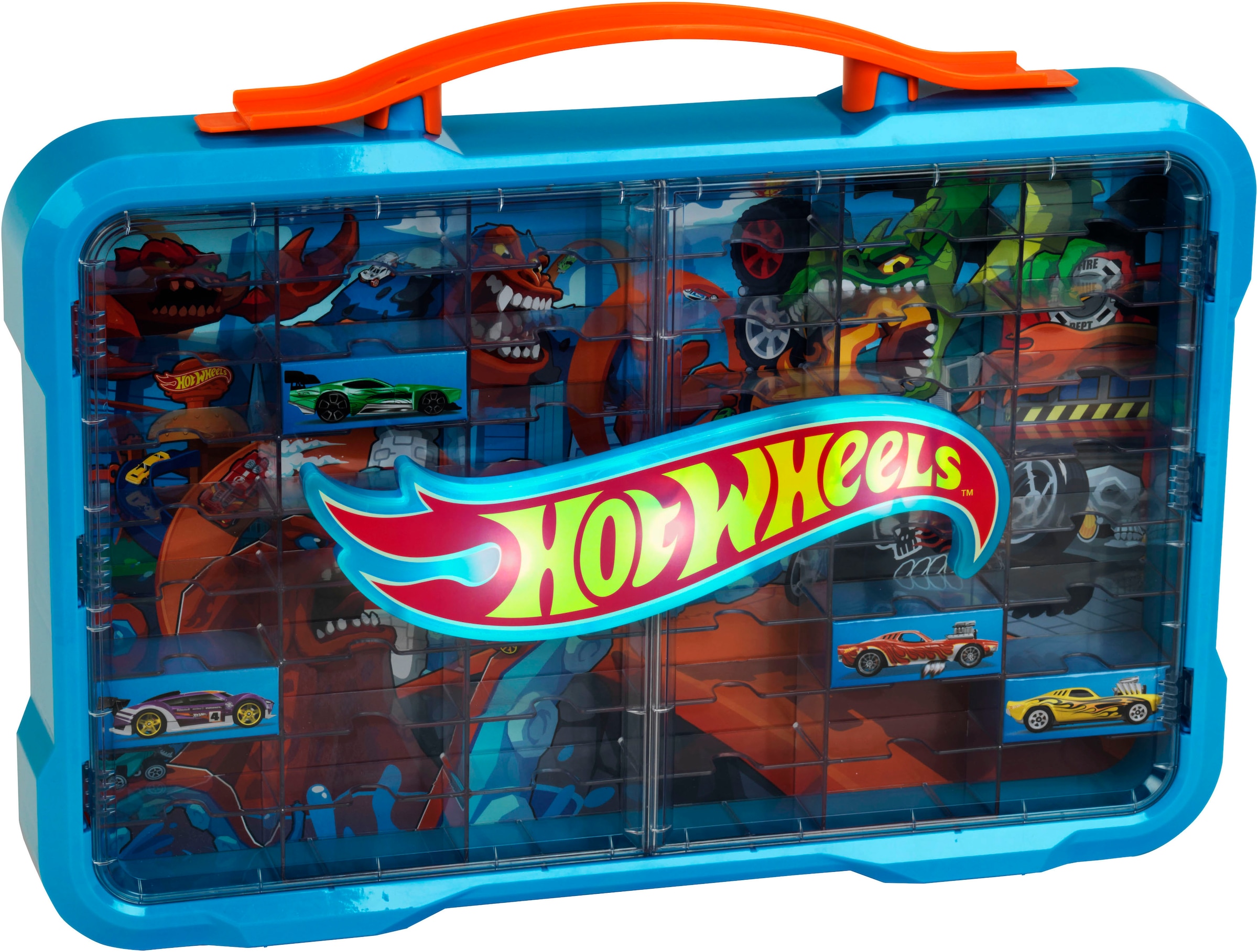 Klein Valise de collecte »Sammelvitrine für 54 Autos« mit leuchtendem Hot Wheels Logo