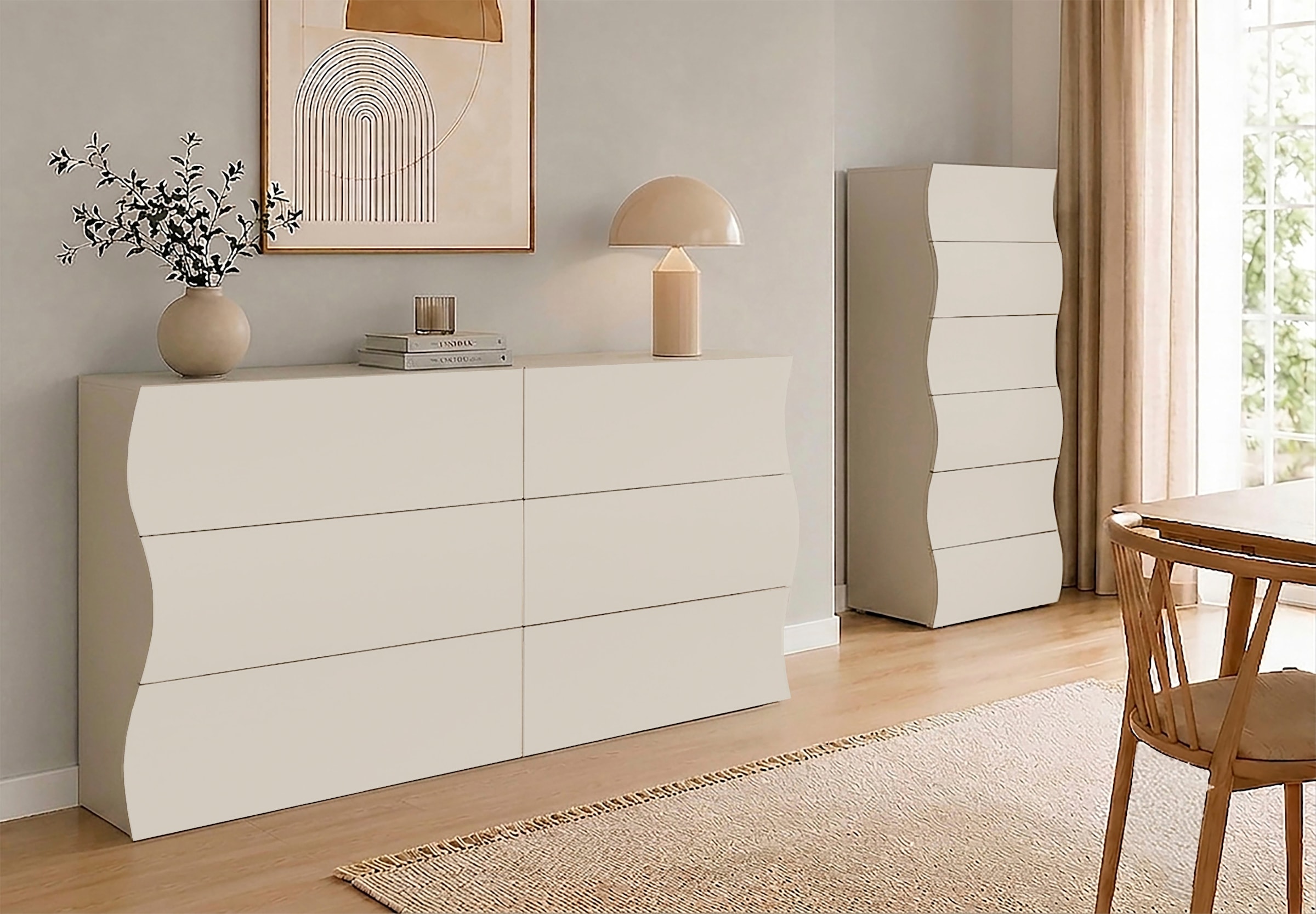 Home affaire Commode »Onda« Onda, largeur 154 cm, cachemire, avec 6 tiroirs, fabriqué en Italie