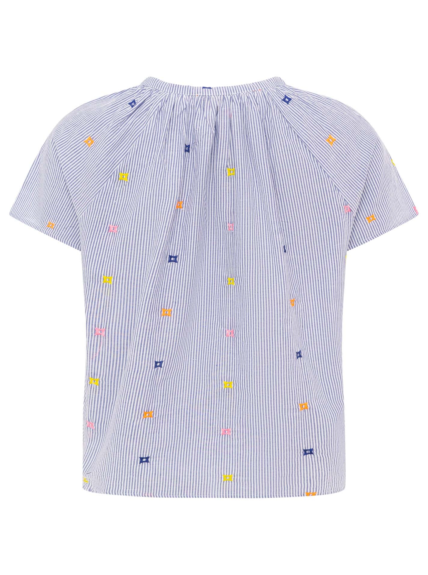 Zwillingsherz Kurzarmbluse »"Stripe & Stitch"« Kurzarm, mit Stickerei, Tunnelzug und Tasseln