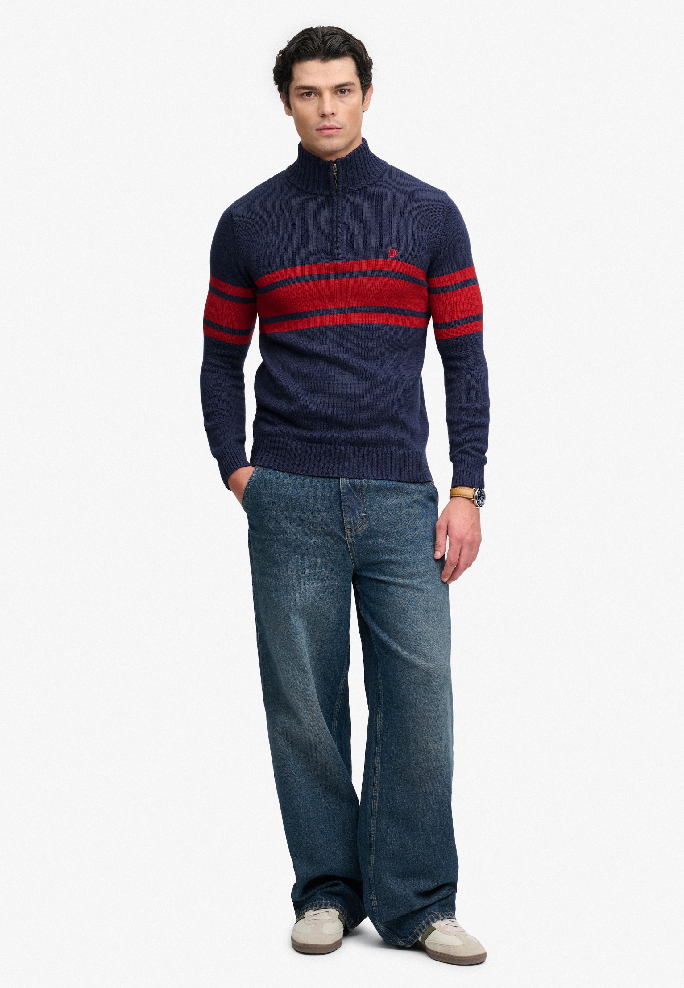 Superdry Pull en tricot »COTTON STRIPE HALF ZIP KNIT« Coton, coupe slim