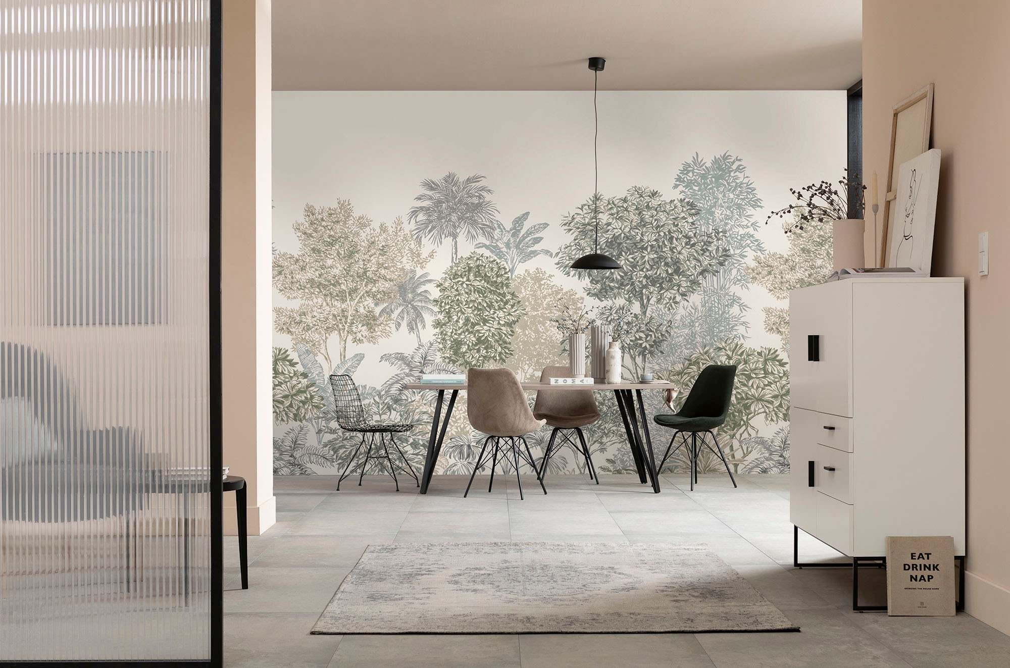Komar Papier peint intissé »Digitaldruck Vlies -  Painted Palms - Grösse 300 x 250 cm« imprimé lisse Wohnzimmer, Schlafzimmer