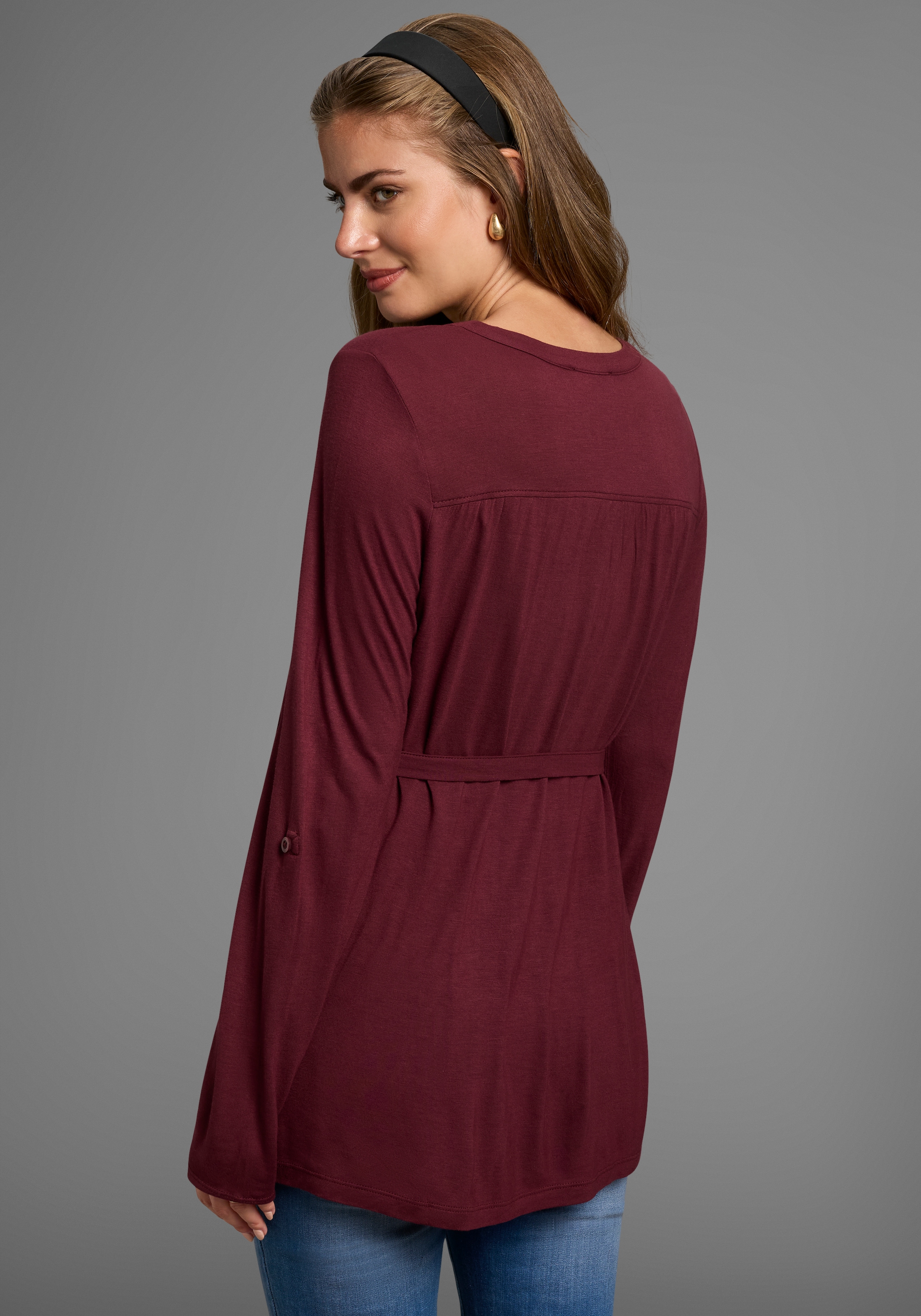 Neun Monate Umstandsshirt »Jersey-Bluse mit Bindegürtel« Viskose Umstands-Bluse praktisch für Schwangerschaft und danach