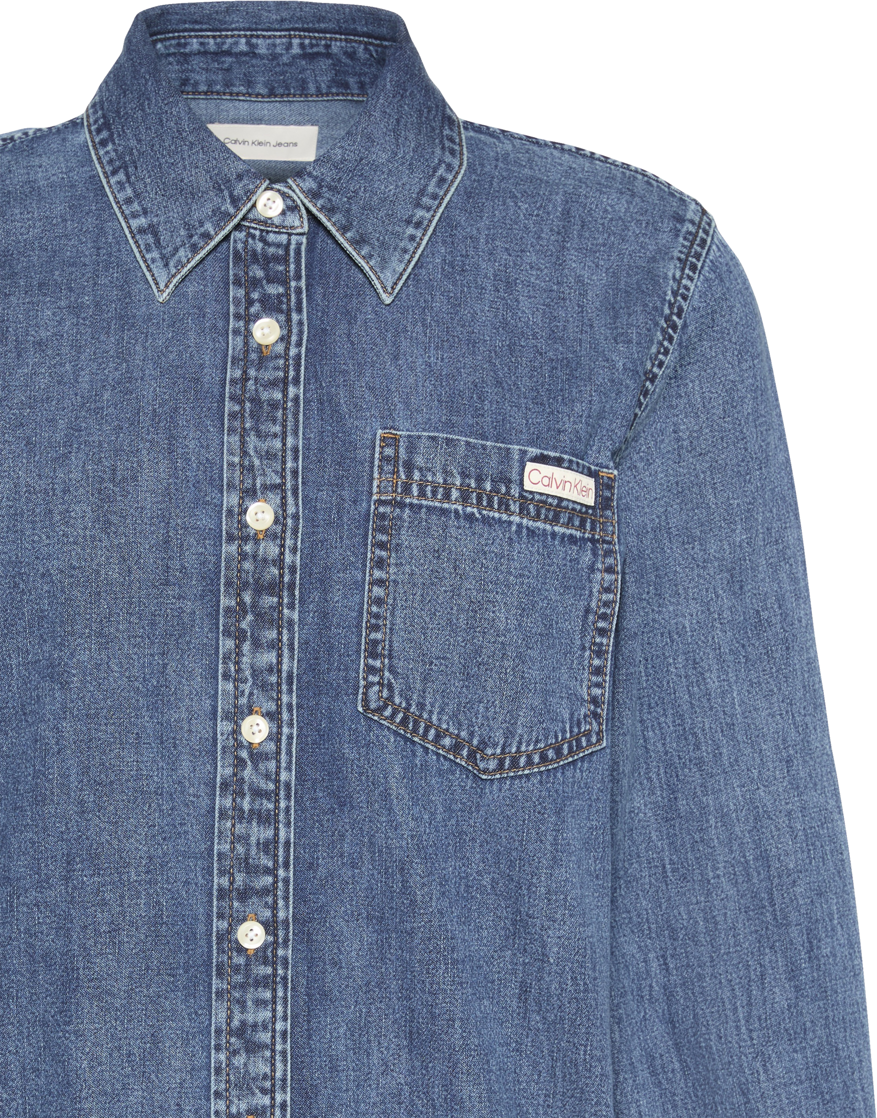 Calvin Klein Jeans Blouse en jean Regular fit, Brusttasche, abgerundeter Saum