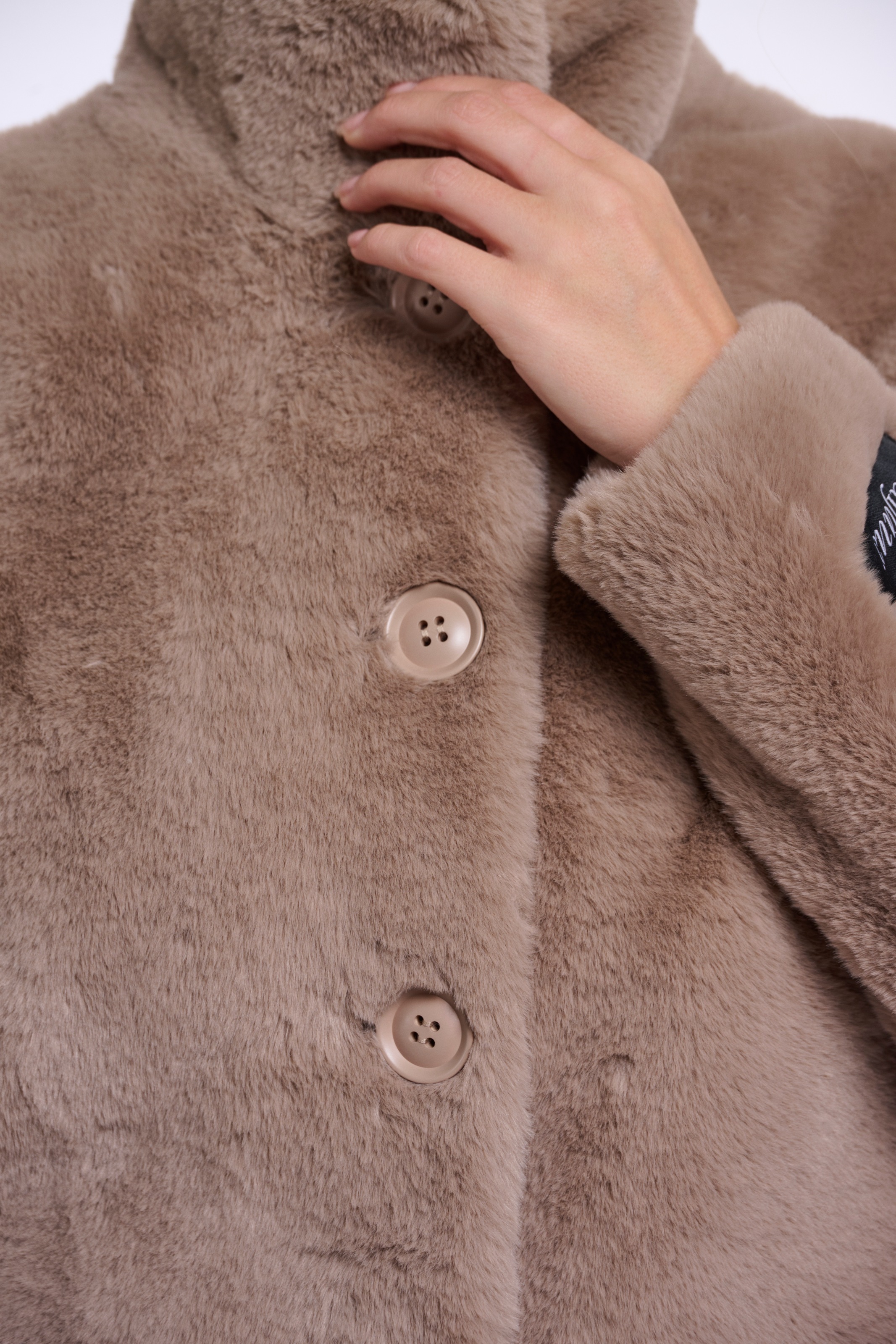 Rino & Pelle Fellimitatjacke ohne Kapuze Plüschjacke mit Knopfverschluss und Stehkragen