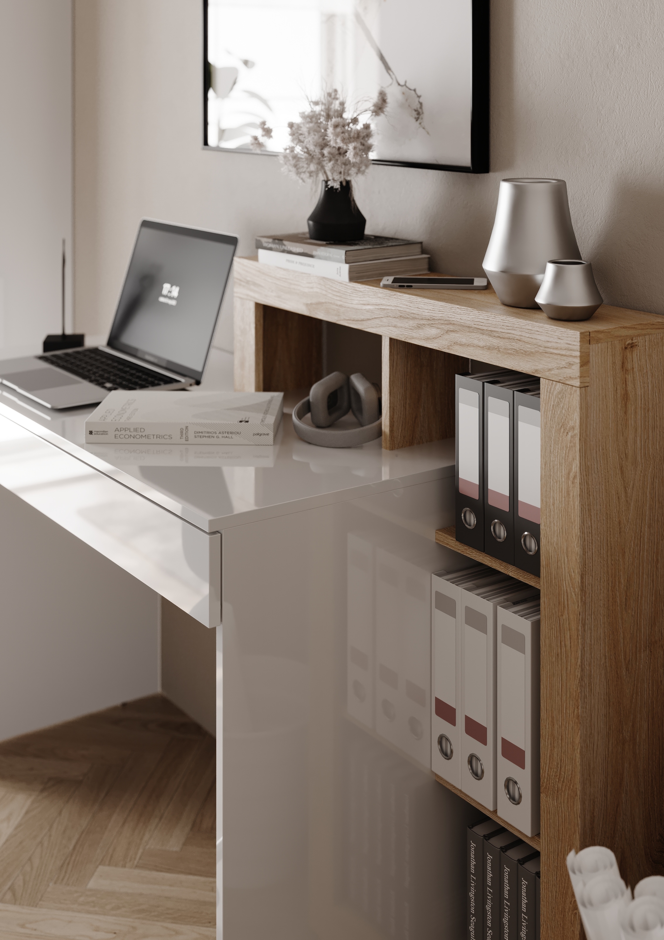 INOSIGN Schreibtisch »Hamburg, Breite 138 cm, Tiefe 50 cm, mit Schubkasten u. Aufsatz/Regal« Computertisch, Arbeitstisch, Schminktisch, Arbeitsplatz, 4 Fächer