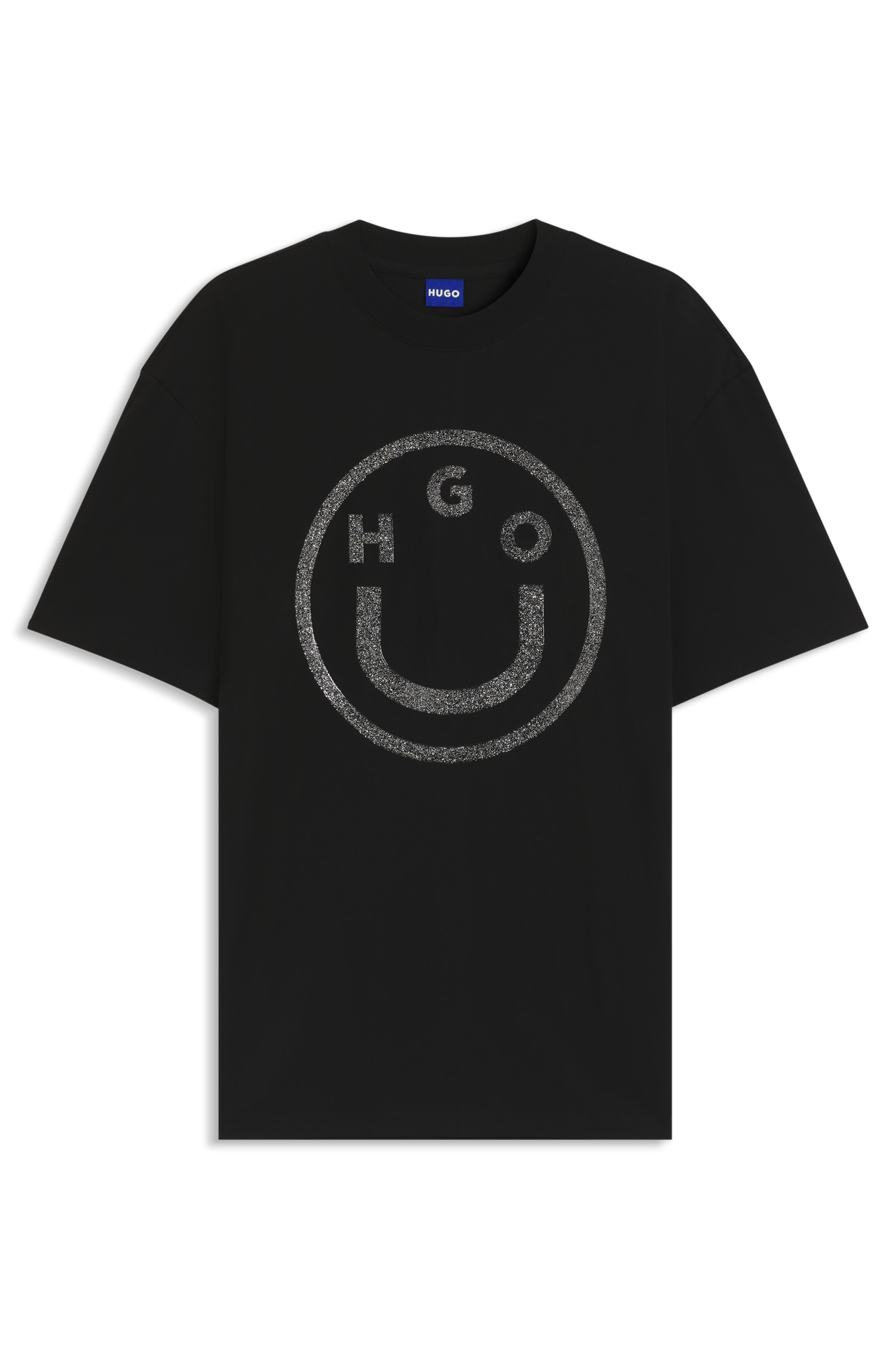 HUGO Blue Shirt à col rond »Oversized Tee« Happy Hugo Print, unisex
