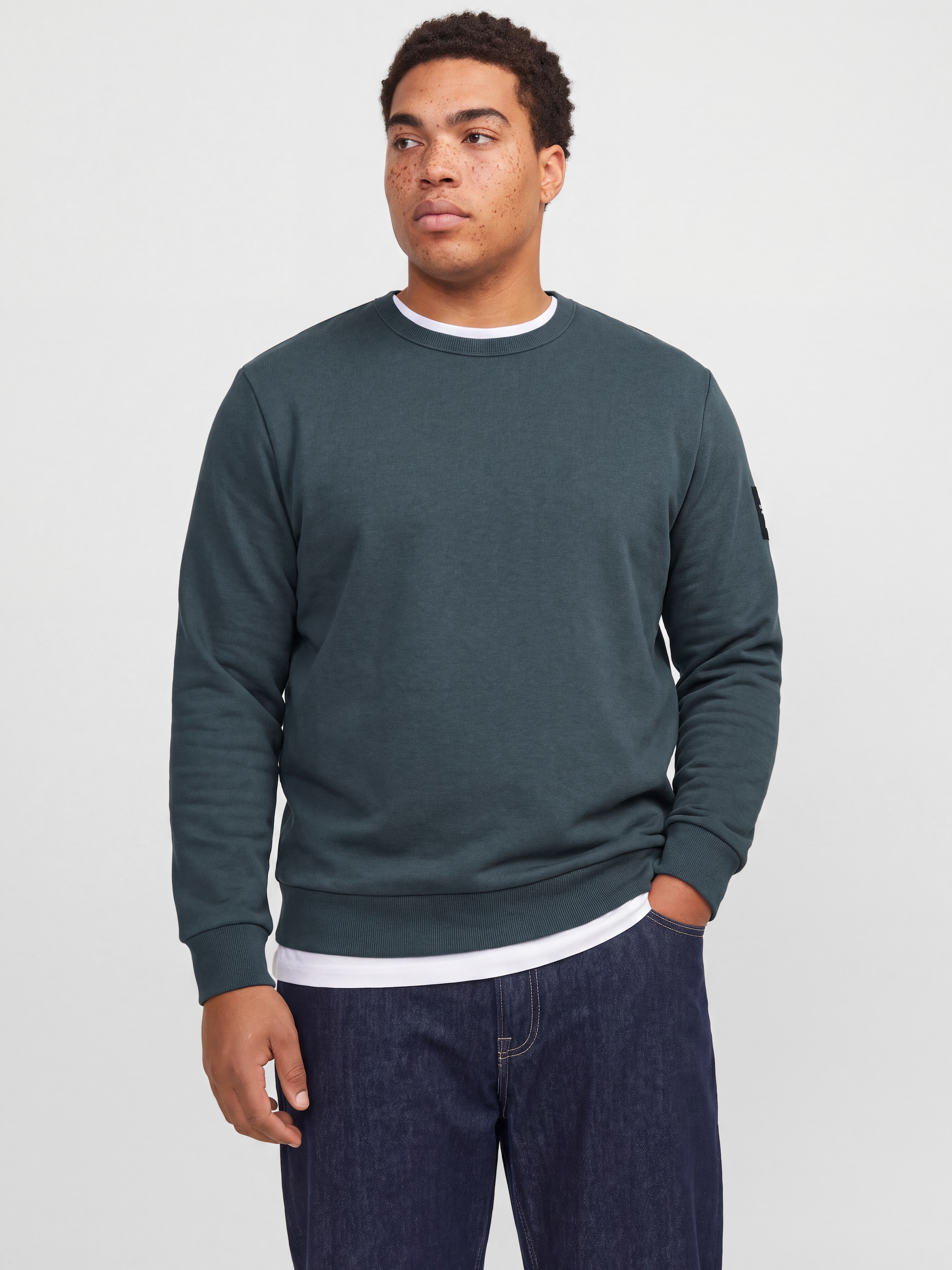 Jack & Jones PlusSize Sweat-shirt »JJCLEVELAND SWEAT CREW NECK PLS«, mélange de matériaux, coupe régulière
