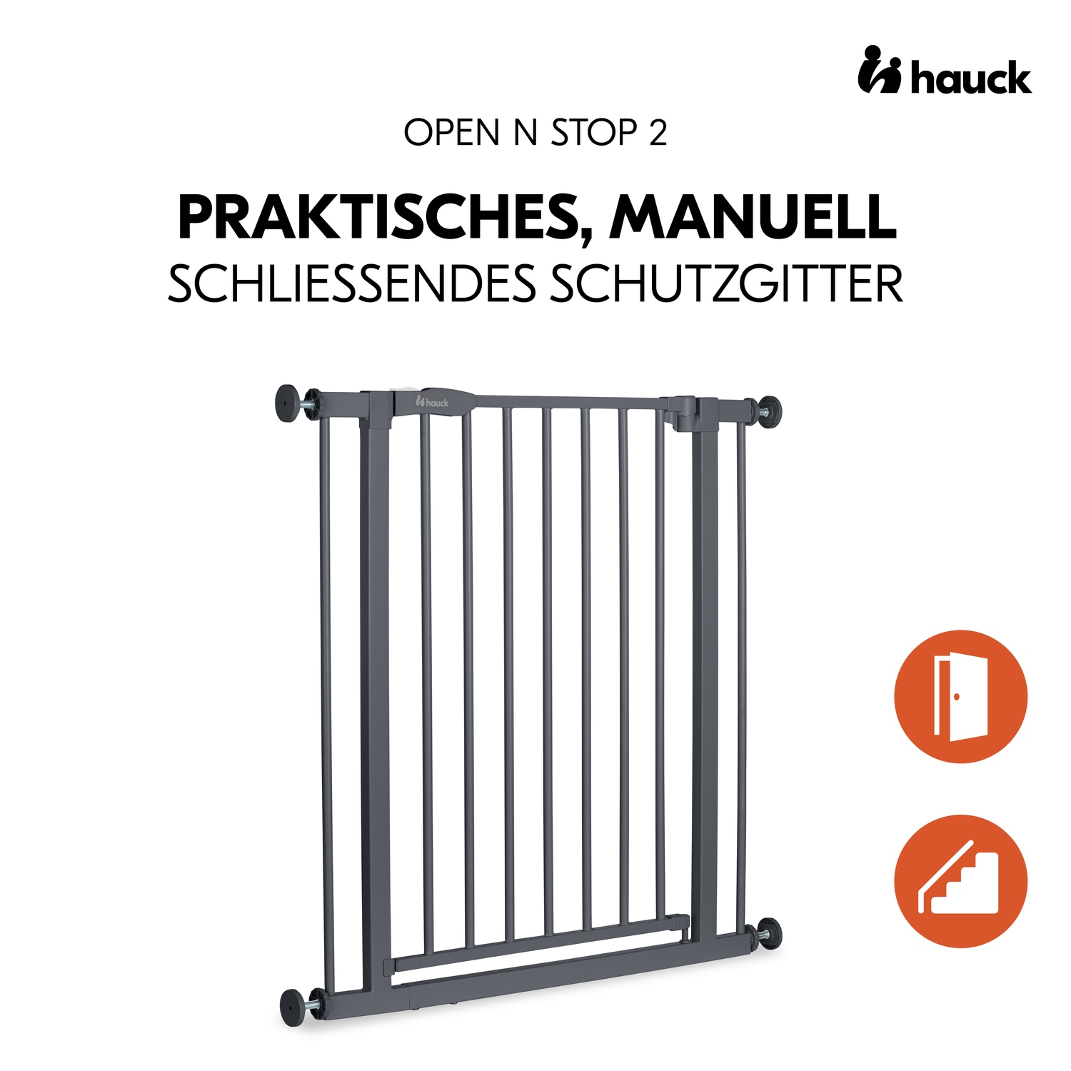 Hauck Türschutzgitter »Open N Stop 2, Dark Grey« auch als Treppenschutzgitter verwendbar; 75-80 cm, erweiterbar