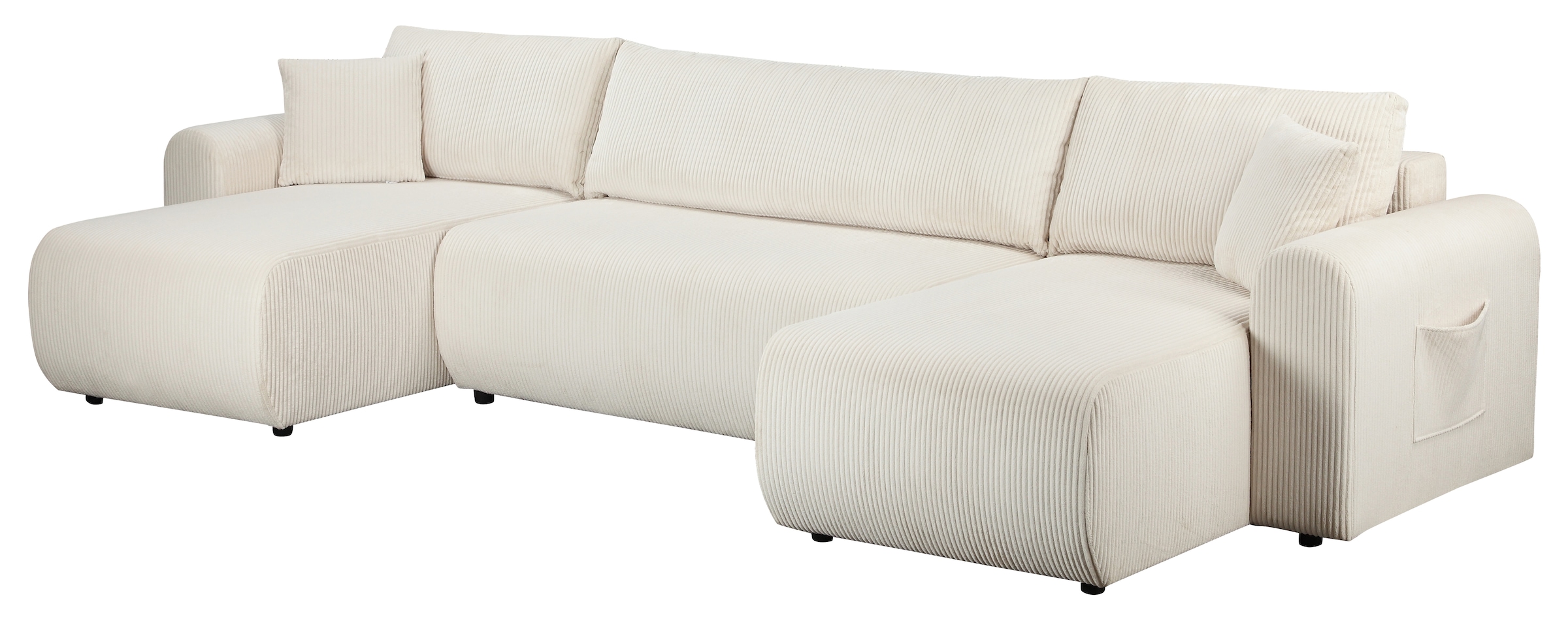 GOODproduct Wohnlandschaft »JONAA, 311 cm, U-Form, Schlafsofa, Boxspringfederung, Cord u. Struktur« 133/270cm, Bettkasten, Seitentaschen, Cord und Struktur